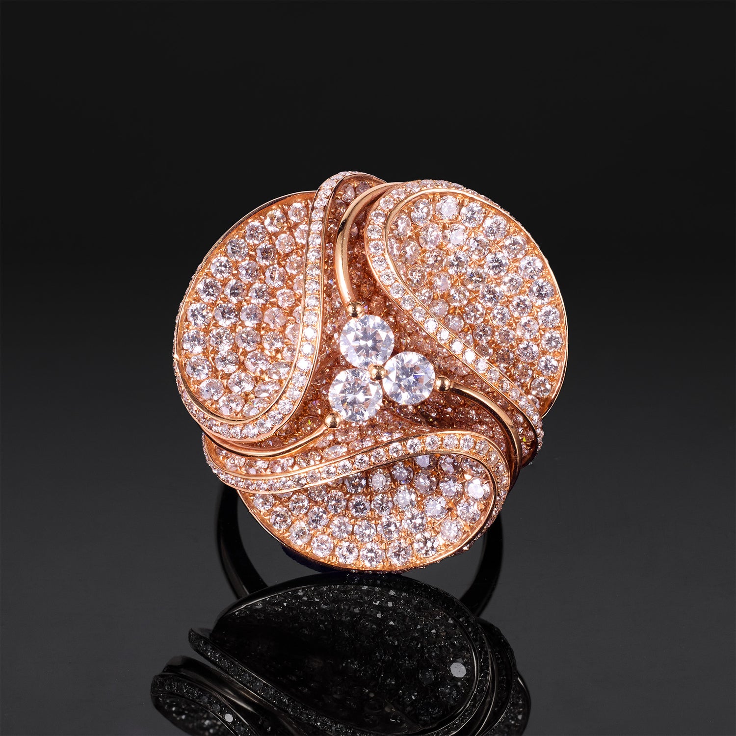 18K Gold Magnolia Ring with 4.57ct.tw. Natural White Diamonds - Jewelry And Store