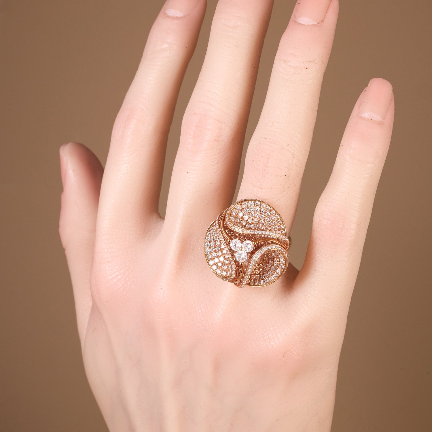 18K Gold Magnolia Ring with 4.57ct.tw. Natural White Diamonds - Jewelry And Store