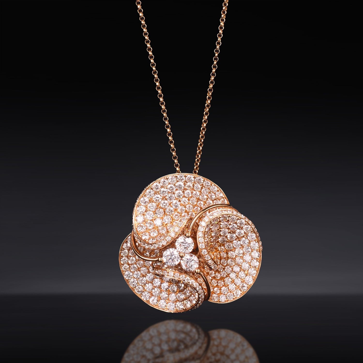 18K Gold Magnolia Pendant with 3.86ct.tw. Natural White Diamonds - Jewelry And Store