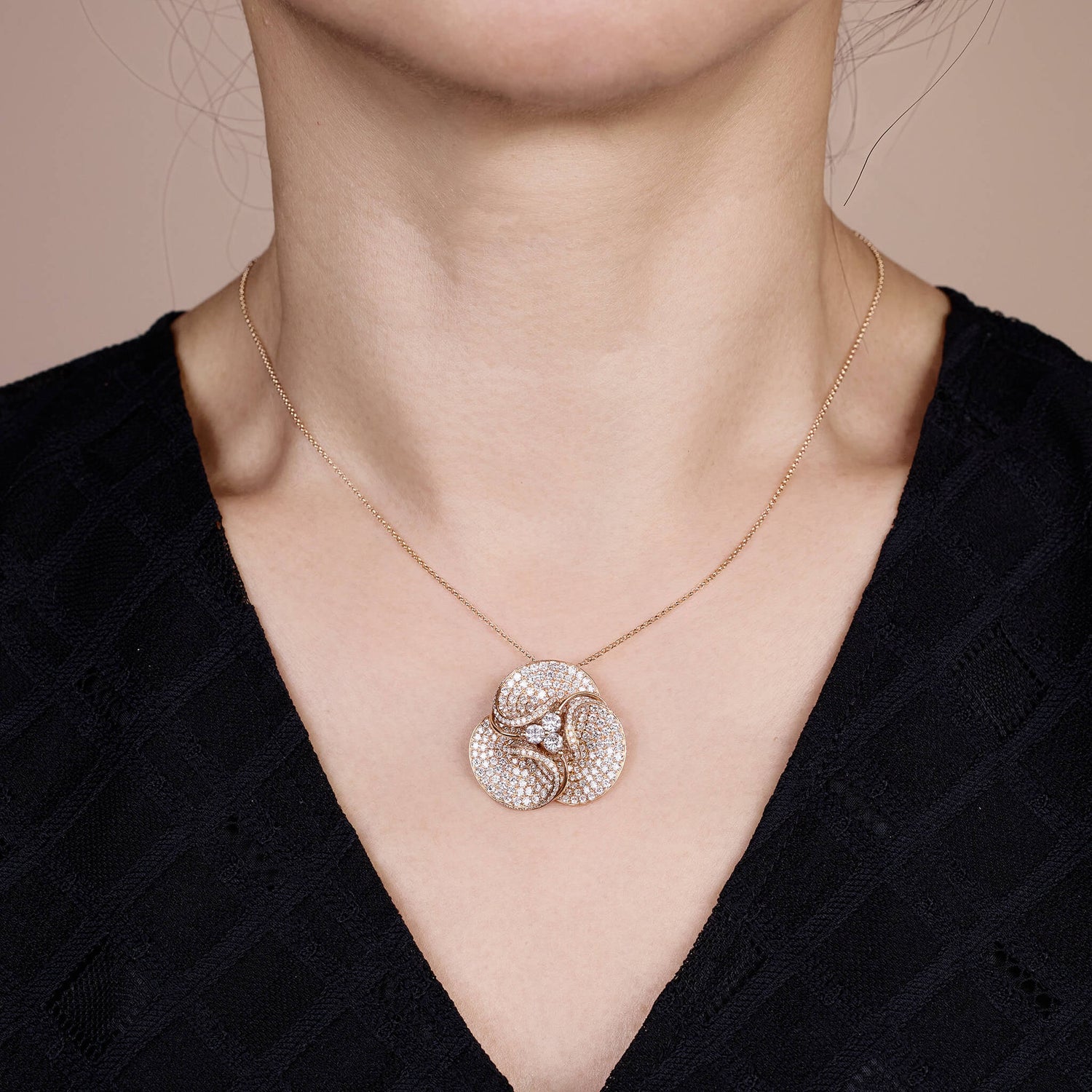 18K Gold Magnolia Pendant with 3.86ct.tw. Natural White Diamonds - Jewelry And Store