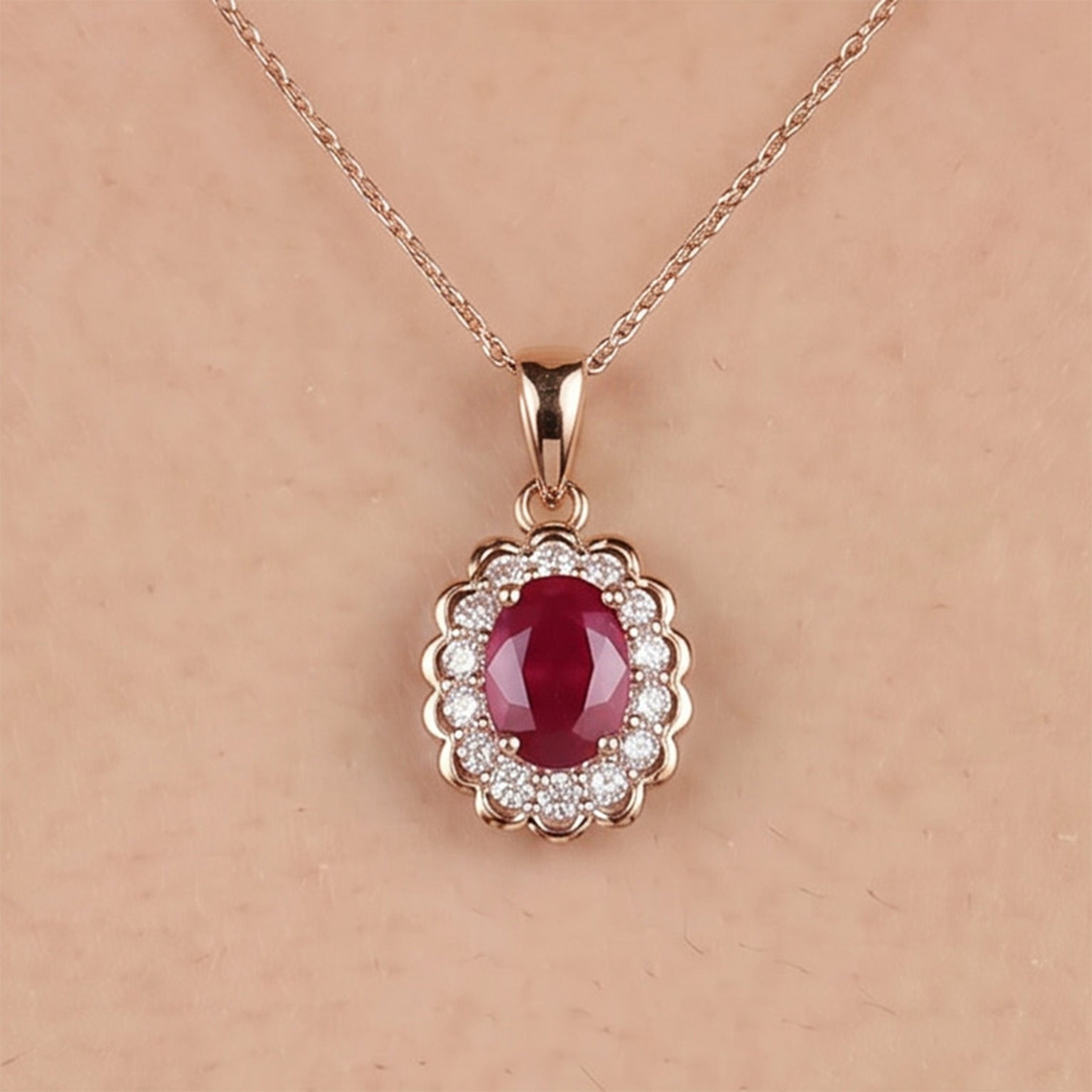 1.86ct Natural Ruby and Diamond Halo Pendant in 14K Rose Gold - JewelryAndStore