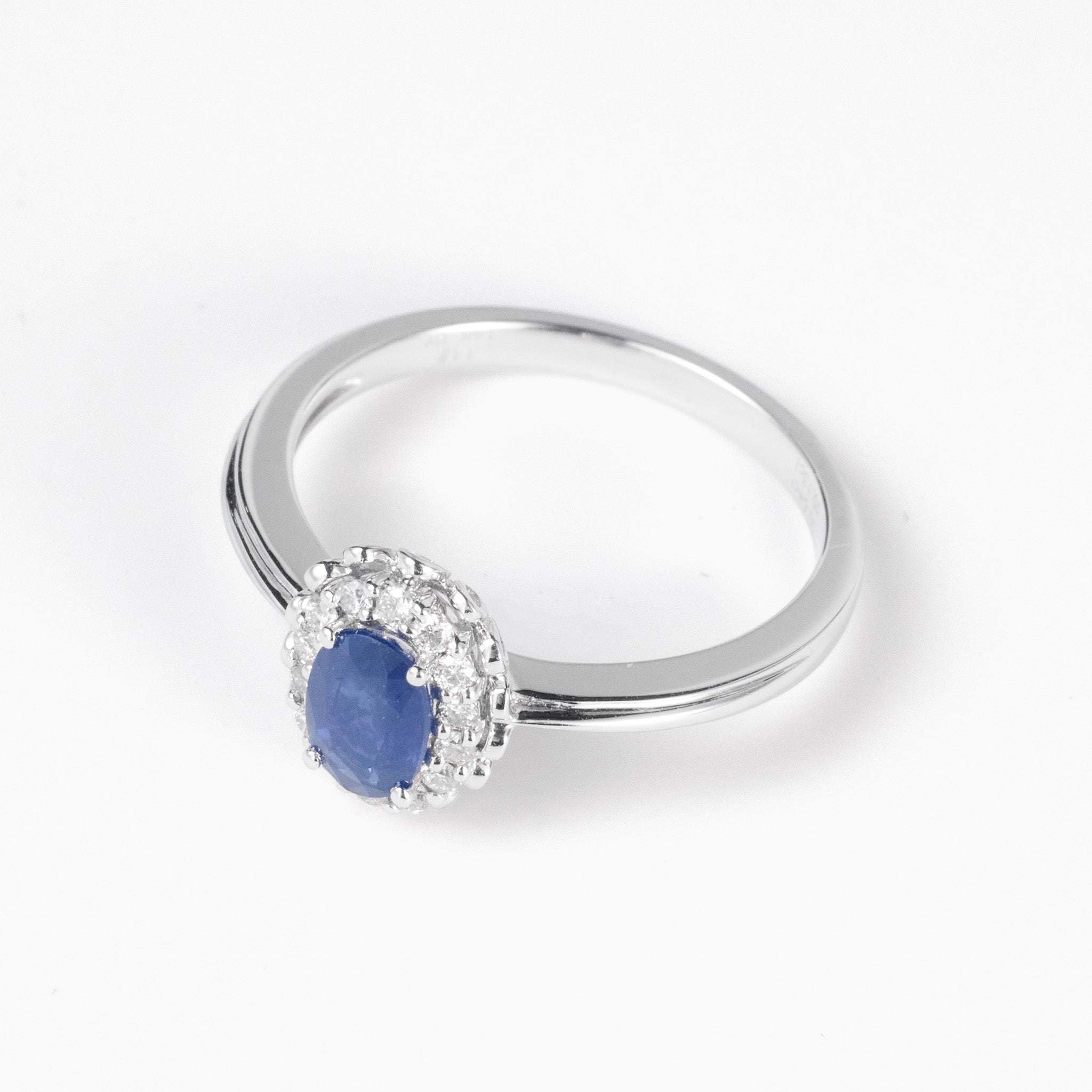 0.64ct. Natural Blue Sapphire Diamond Halo Ring in 14K White Gold - JewelryAndStore