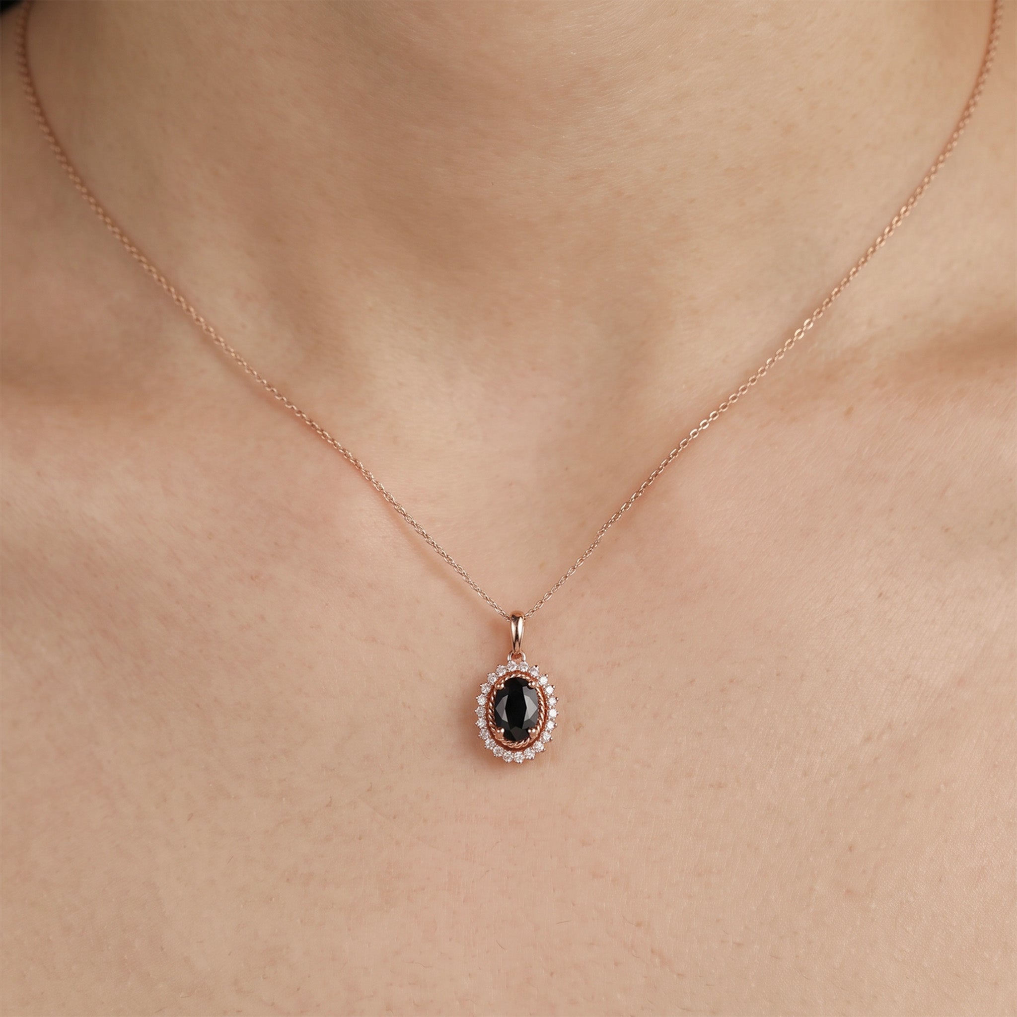 1.08ct Natural Blue Sapphire Vintage Halo Pendant in 18K Rose Gold - JewelryAndStore