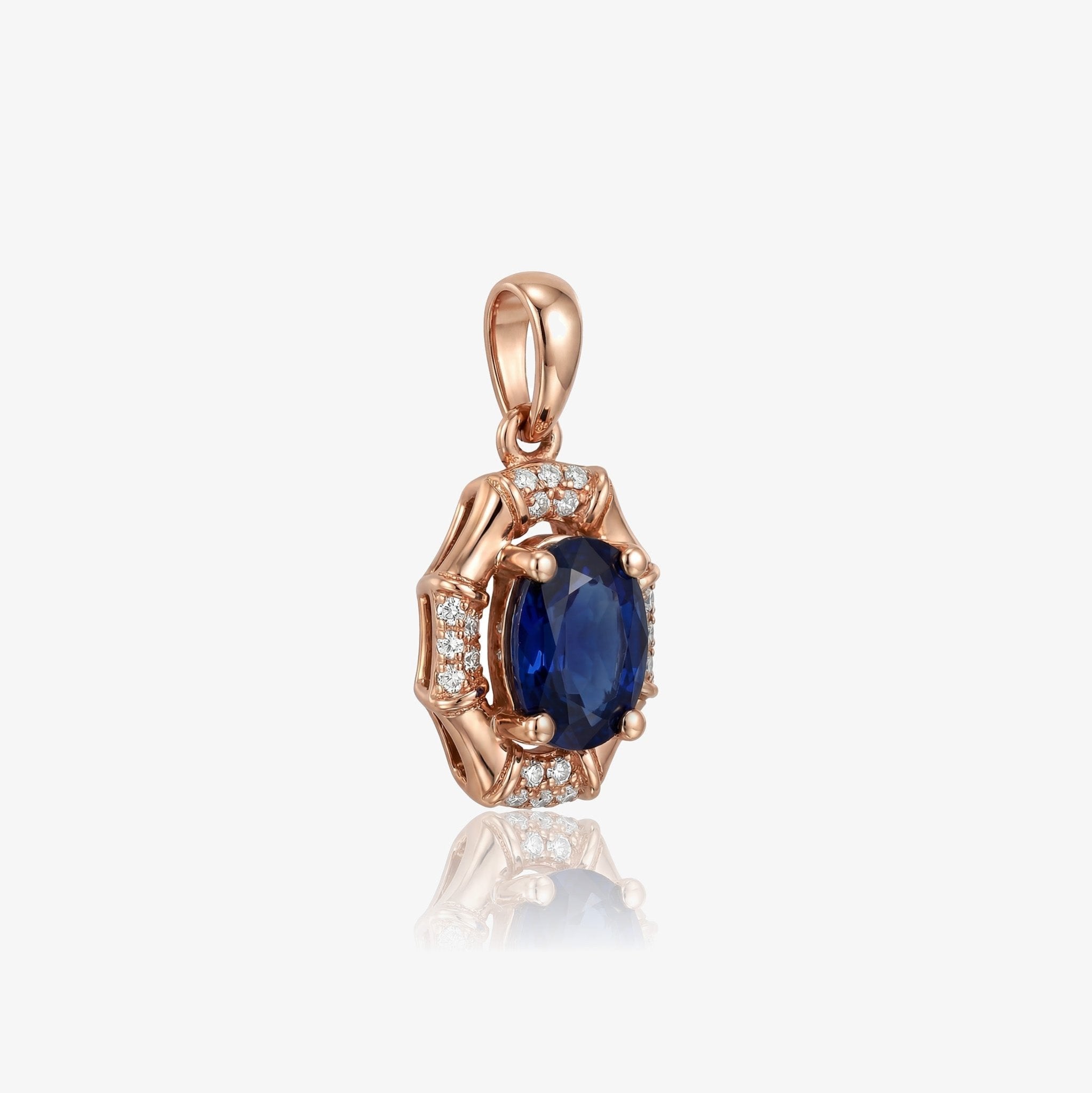 0.95ct Natural Blue Sapphire and Diamond Pendant in 18K Rose Gold - JewelryAndStore