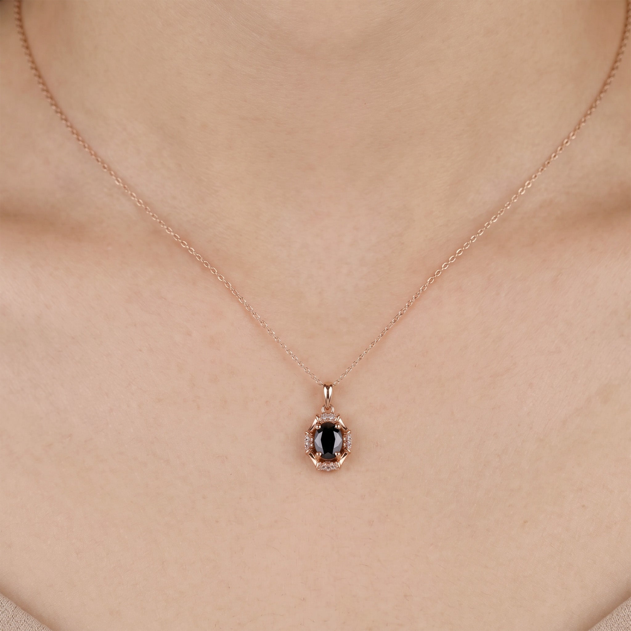 0.95ct Natural Blue Sapphire and Diamond Pendant in 18K Rose Gold - JewelryAndStore