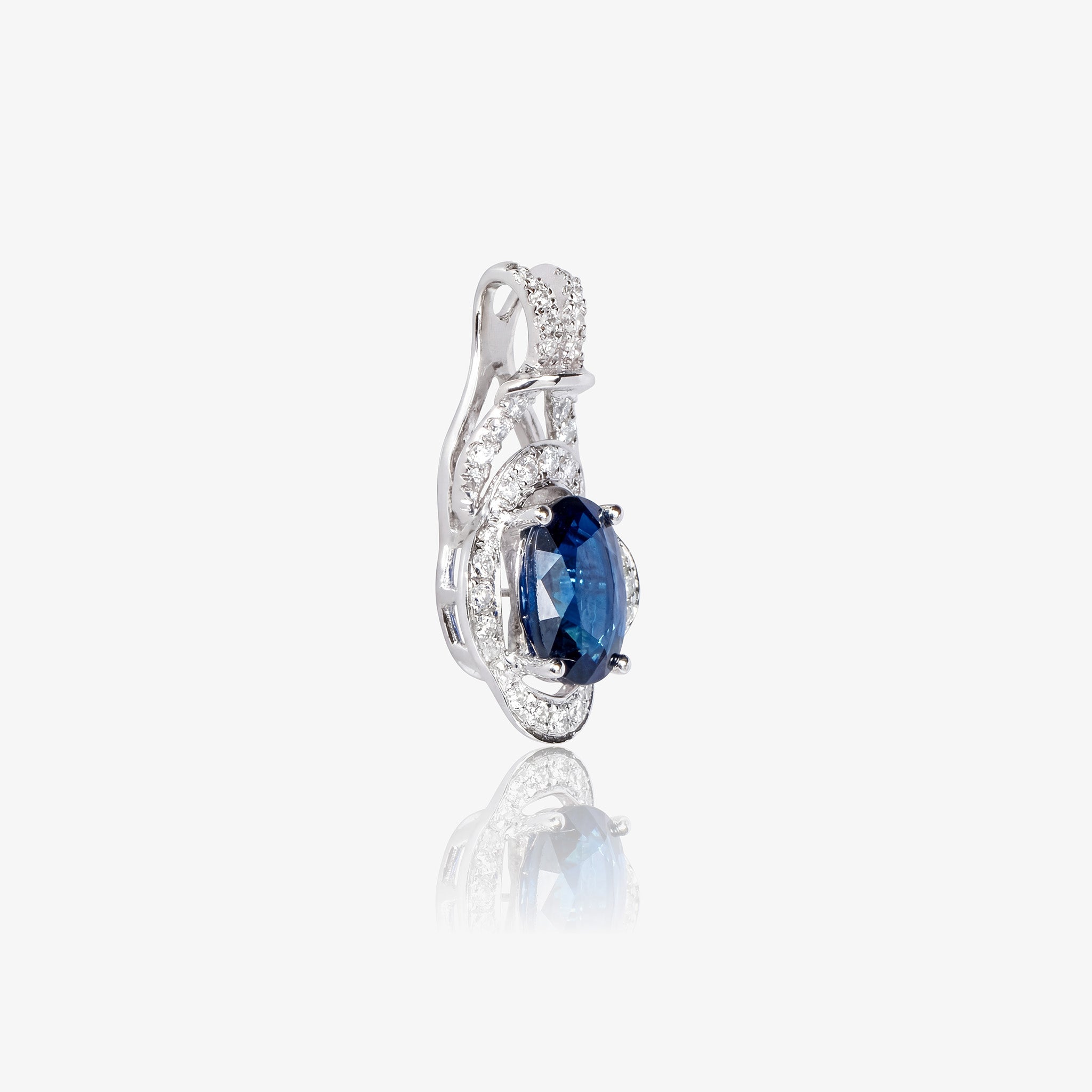 1.01ct Natural Blue Sapphire Diamond Pendant 18K White Gold - JewelryAndStore