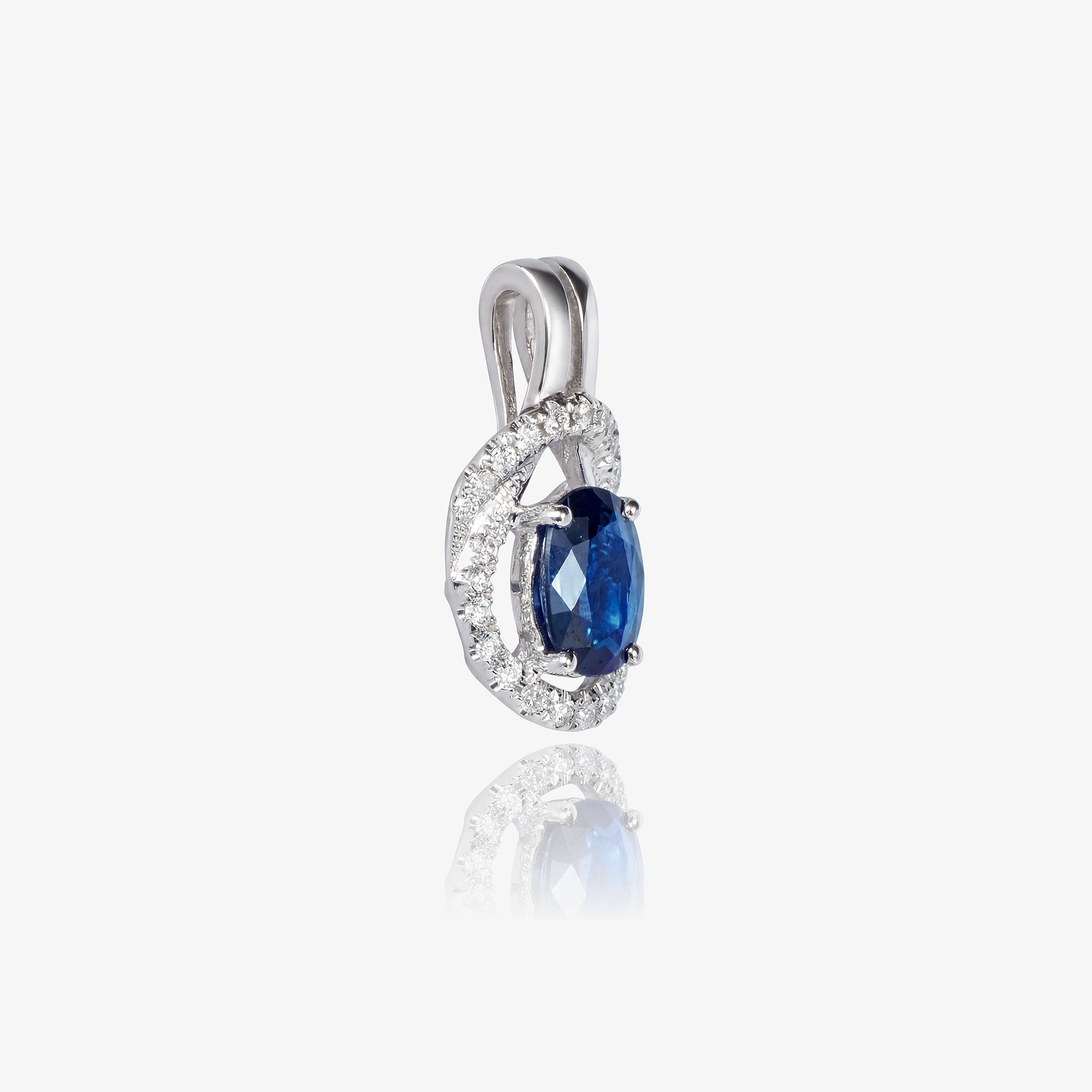 0.81ct Natural Blue Sapphire and Diamond Halo Pendant in 18K White Gold - JewelryAndStore