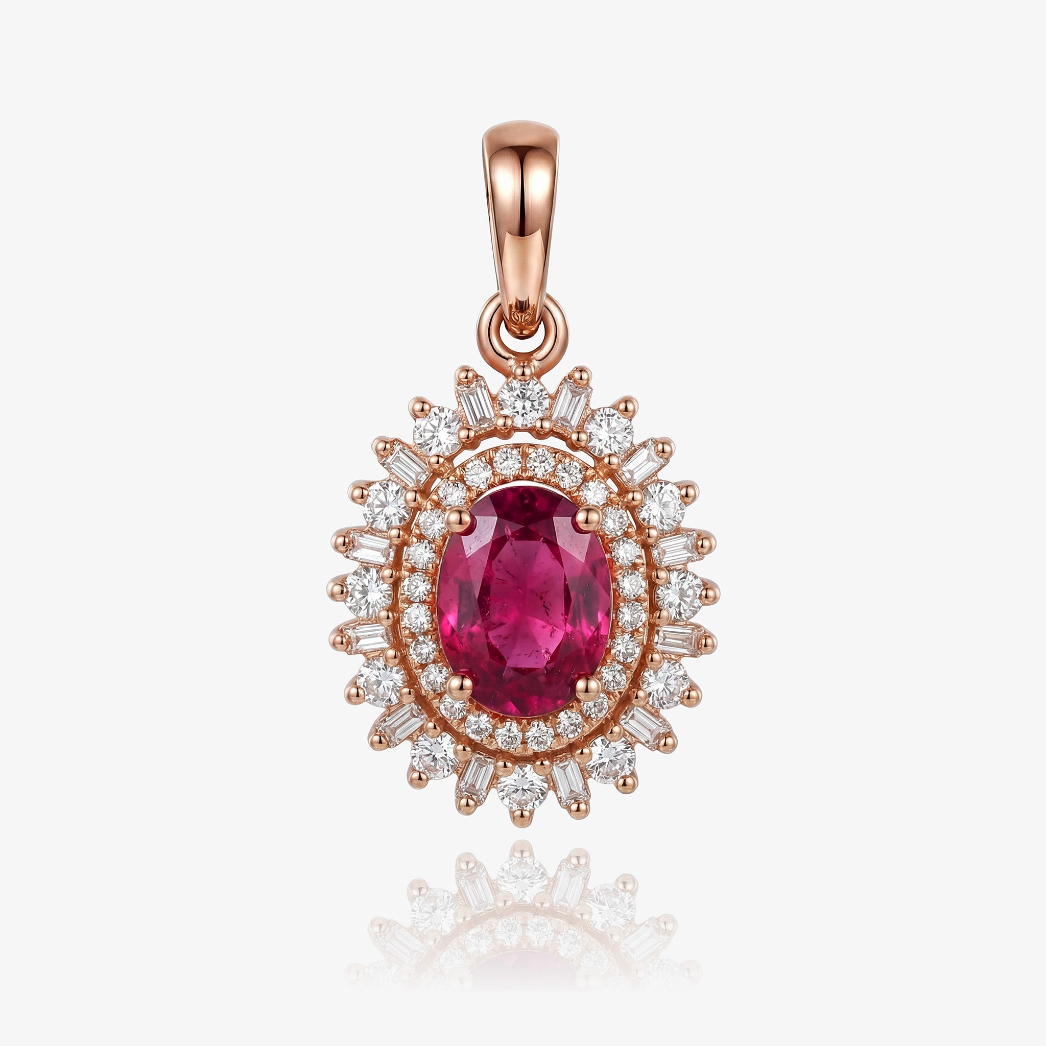 1.01ct Natural Rubellite and Diamond Halo Pendant in 18K Rose Gold - JewelryAndStore