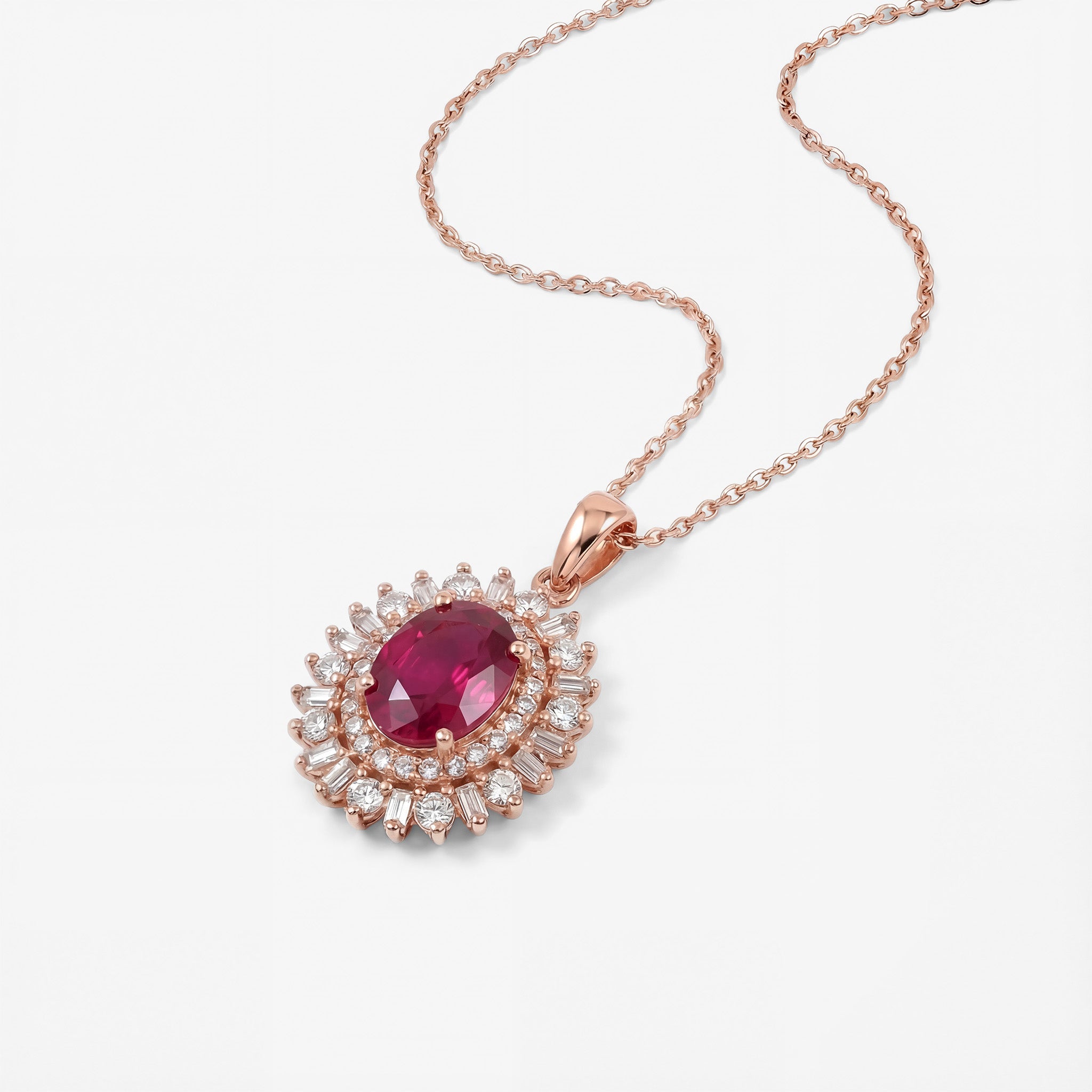 1.01ct Natural Rubellite and Diamond Halo Pendant in 18K Rose Gold - JewelryAndStore