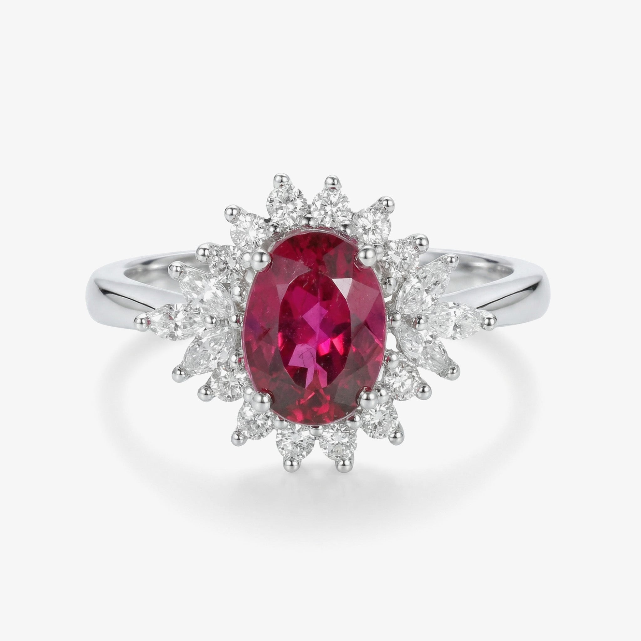 1.22ct Natural Rubellite and Marquise Diamond Cluster Ring in 18K White Gold - JewelryAndStore