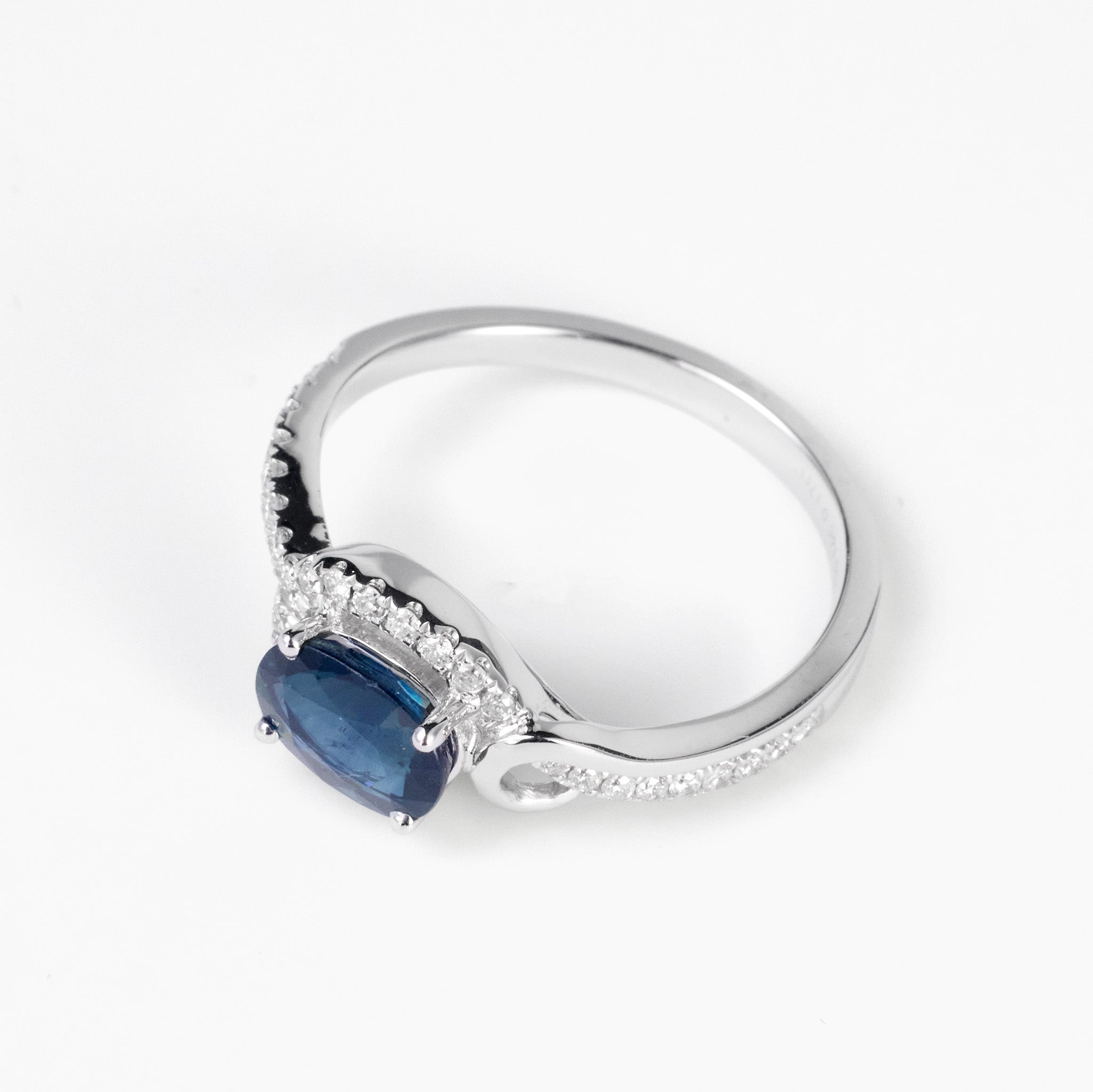 1.17ct Natural Blue Sapphire Diamond Swirl Ring in 18K White Gold - JewelryAndStore