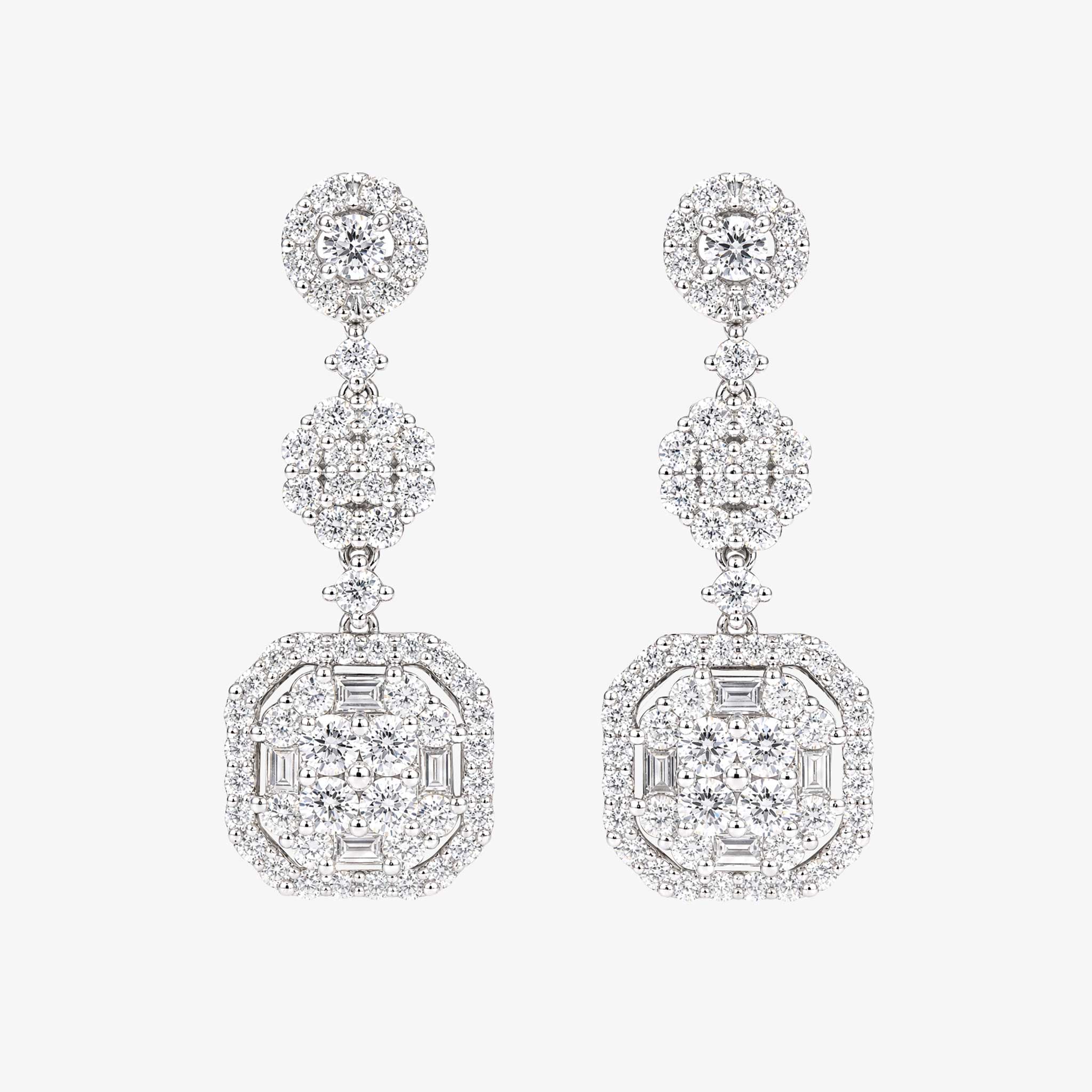 2.61ctw Natural Diamond Triple Drop Earrings in 18K White Gold - JewelryandStore