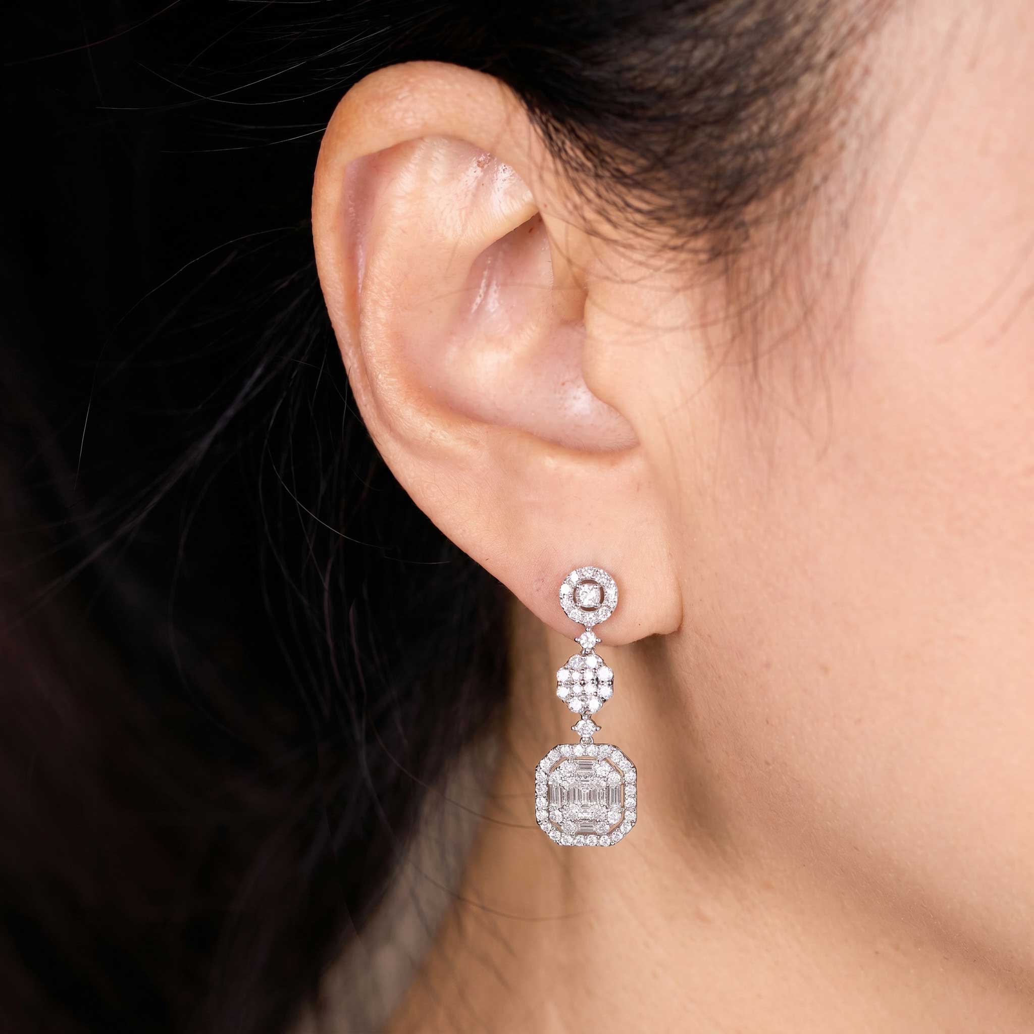 2.61ctw Natural Diamond Triple Drop Earrings in 18K White Gold - JewelryandStore