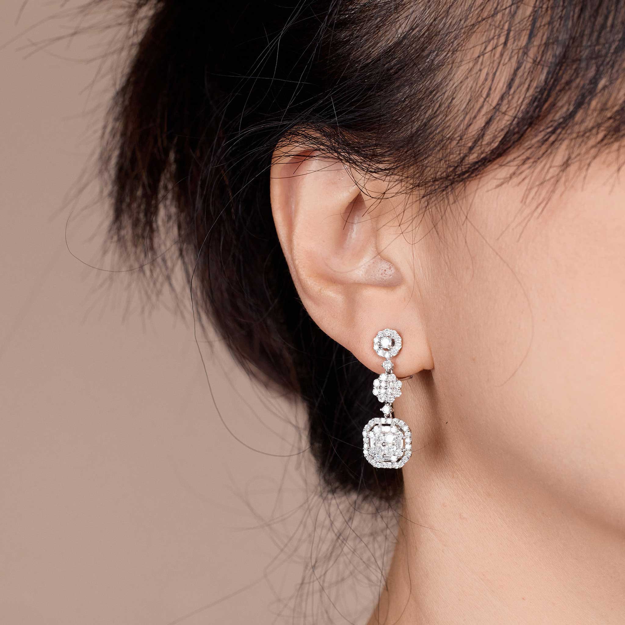 2.61ctw Natural Diamond Triple Drop Earrings in 18K White Gold - JewelryandStore
