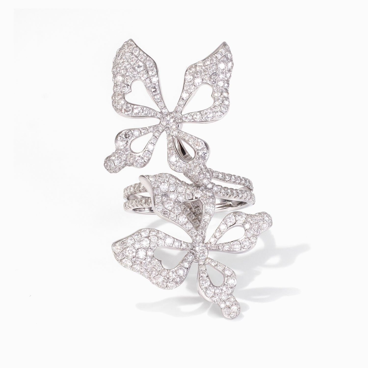 18K White Gold Double Butterfly Diamond Ring - Jewelry And Store