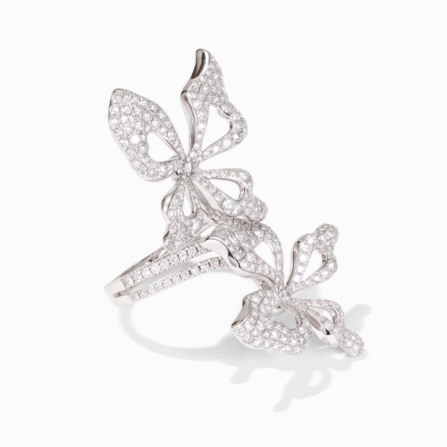 18K White Gold Double Butterfly Diamond Ring - Jewelry And Store