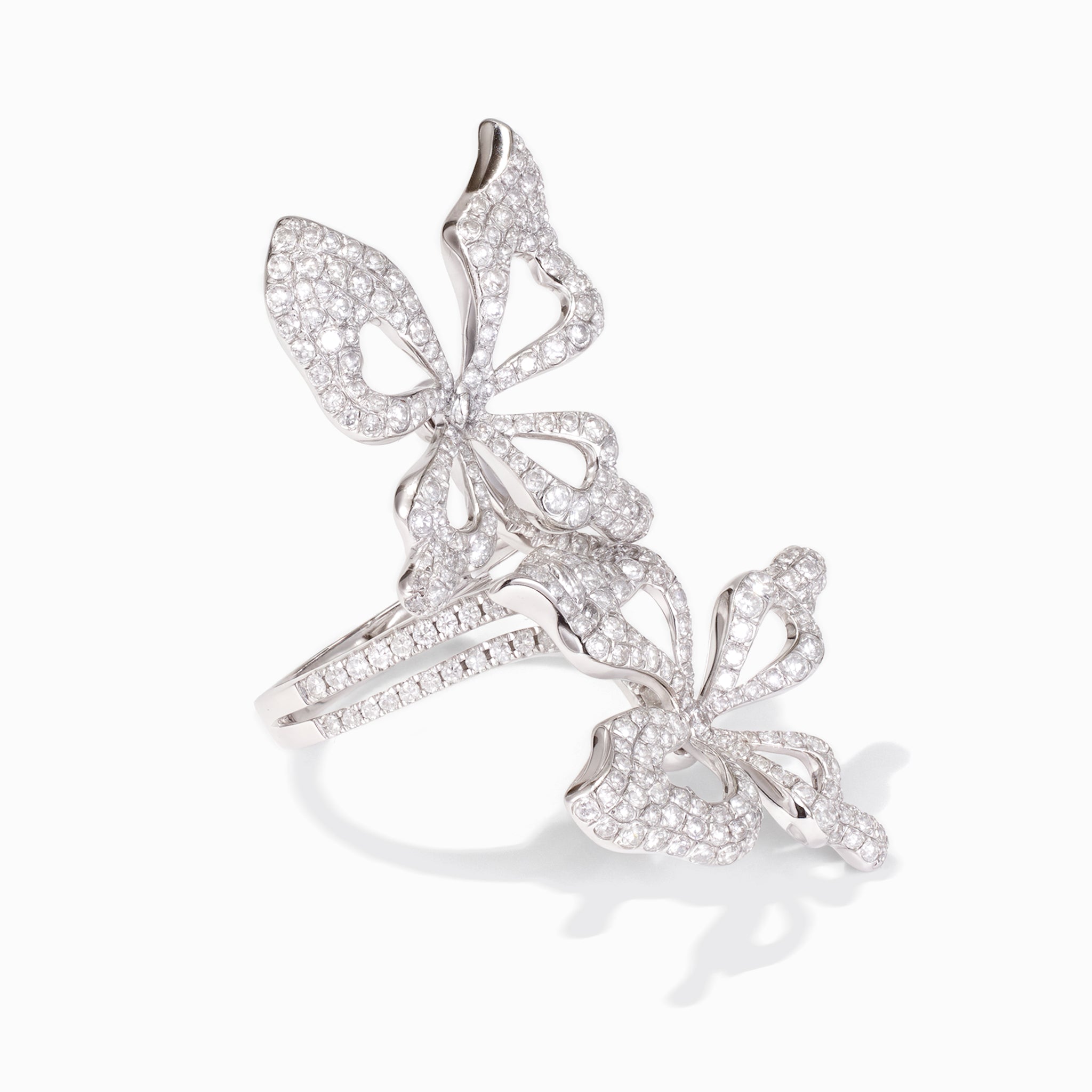 18K White Gold Double Butterfly Diamond Ring - Jewelry And Store
