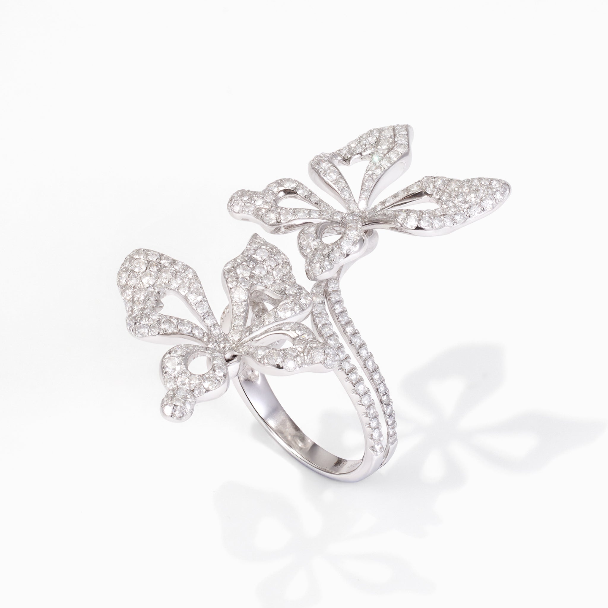 18K White Gold Double Butterfly Diamond Ring - Jewelry And Store