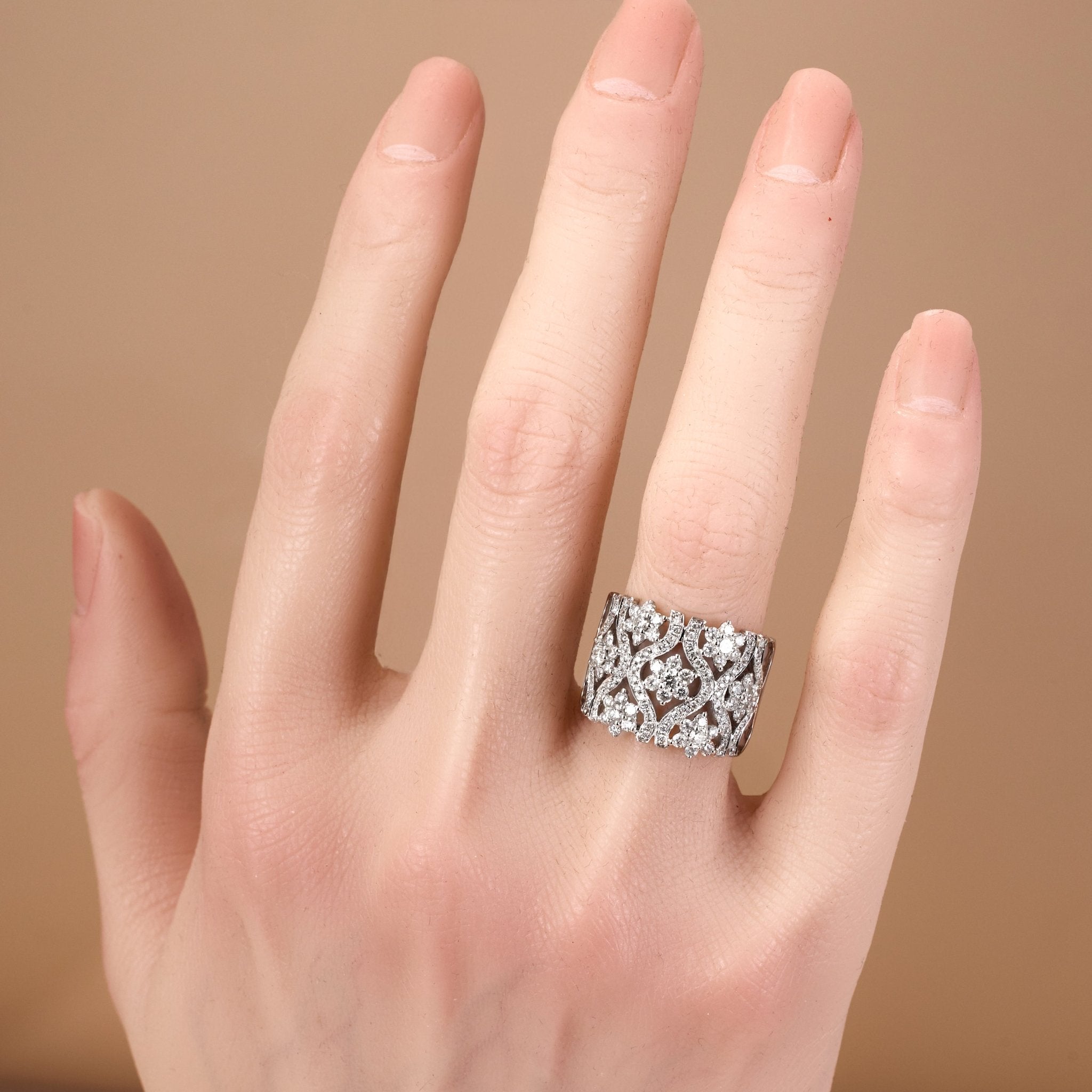18K White Gold Vintage - Inspired Diamond Filigree Ring - Jewelry And Store