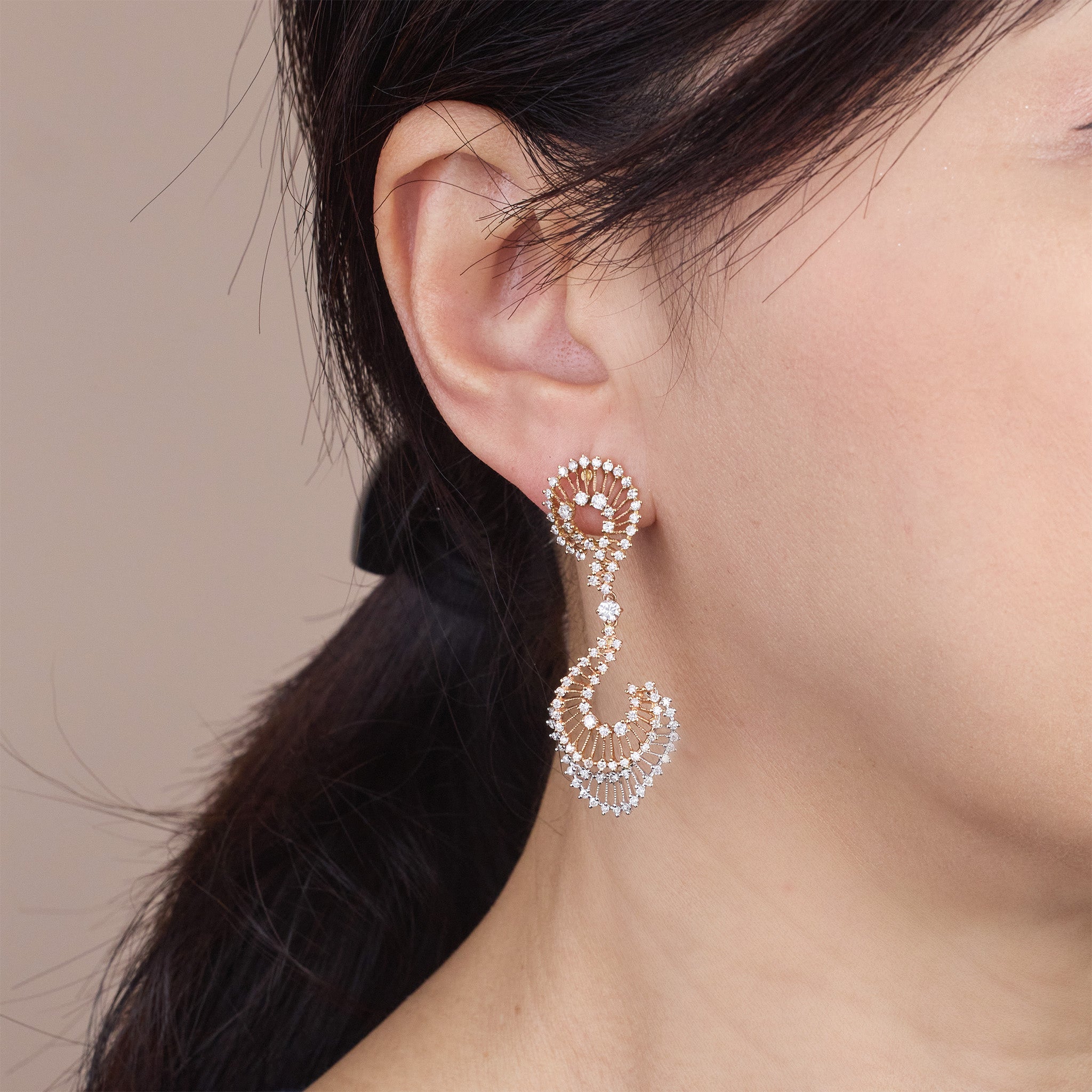18K Rose Gold Sunbrust Drop Earrings with 2.32ct.tw. Natural Diamonds - Jewelry And Store