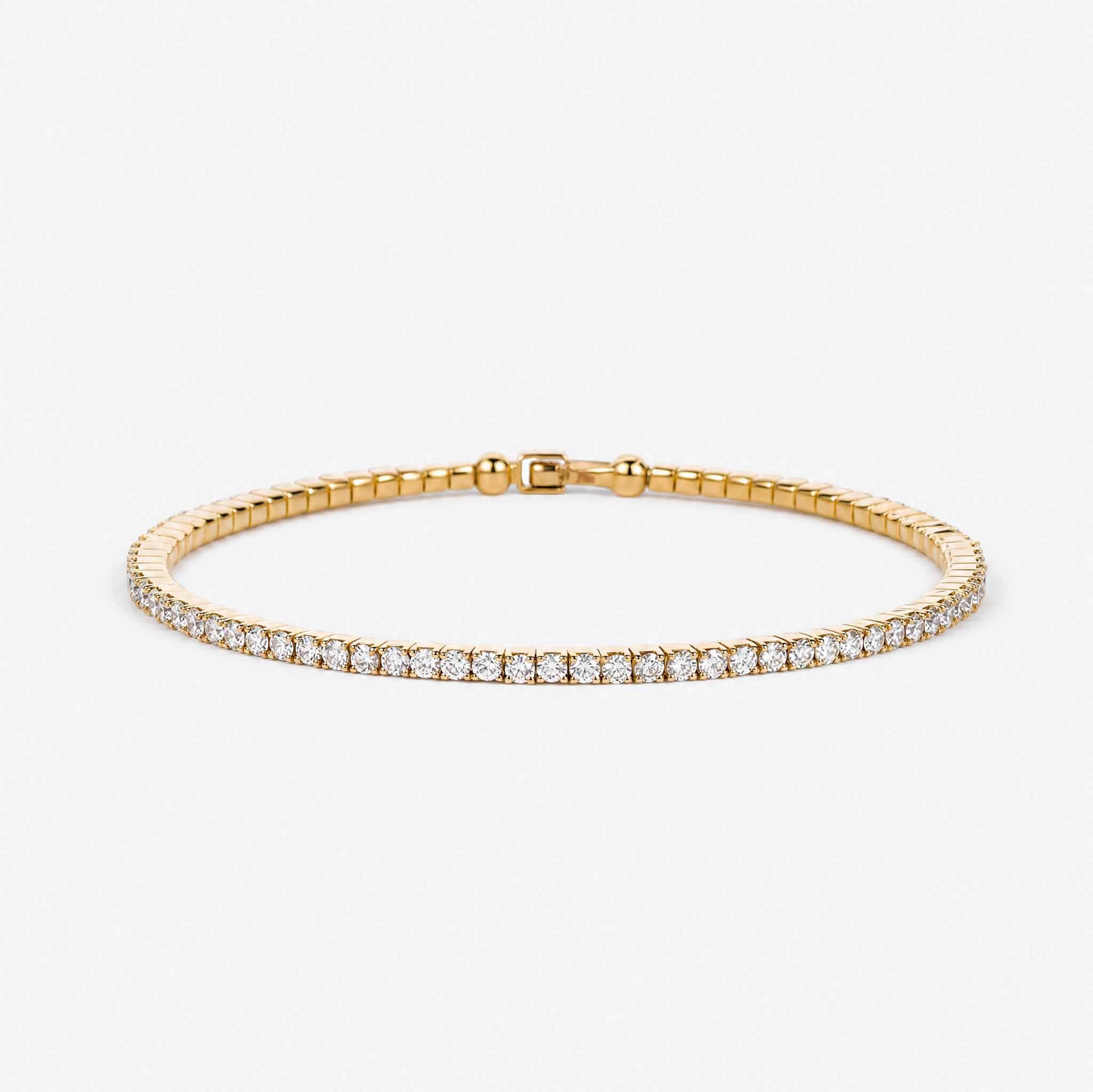 3.08ct Natural Diamond Grid Layout Tennis Bangle in 18K Yellow Gold - JewelryandStore