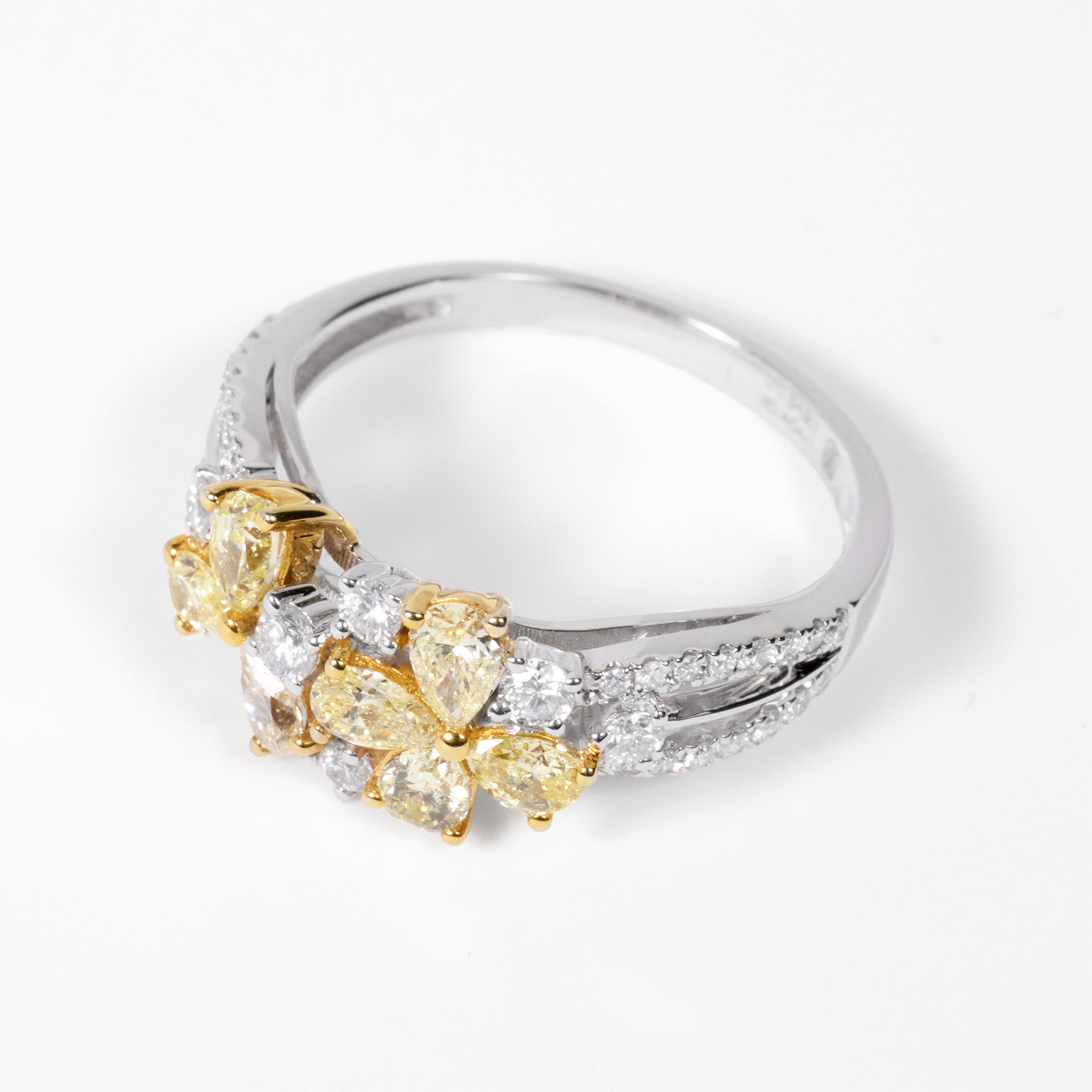 14K Two - Tone Double - Flower Ring with Natural Yellow Diamonds - JewelryAndStore