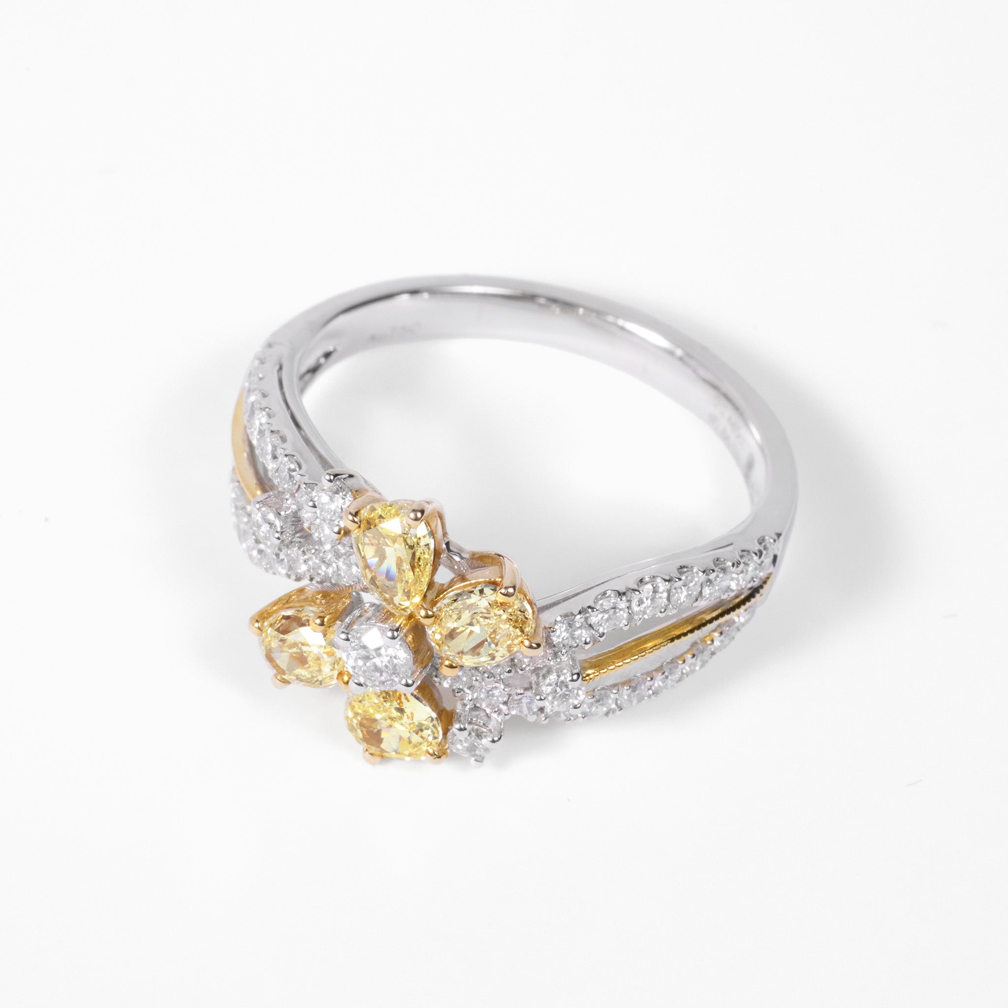 18K Two‑Tone Floral Cluster Ring with Natural Yellow Diamonds - JewelryAndStore