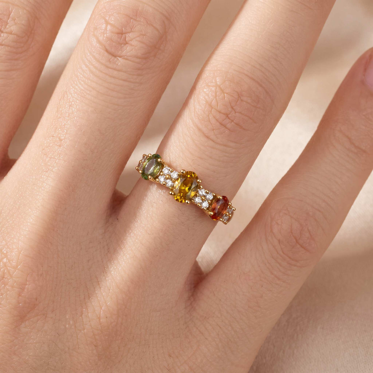18K Gold Multi-Colored Fancy Sapphire & Diamond Ring