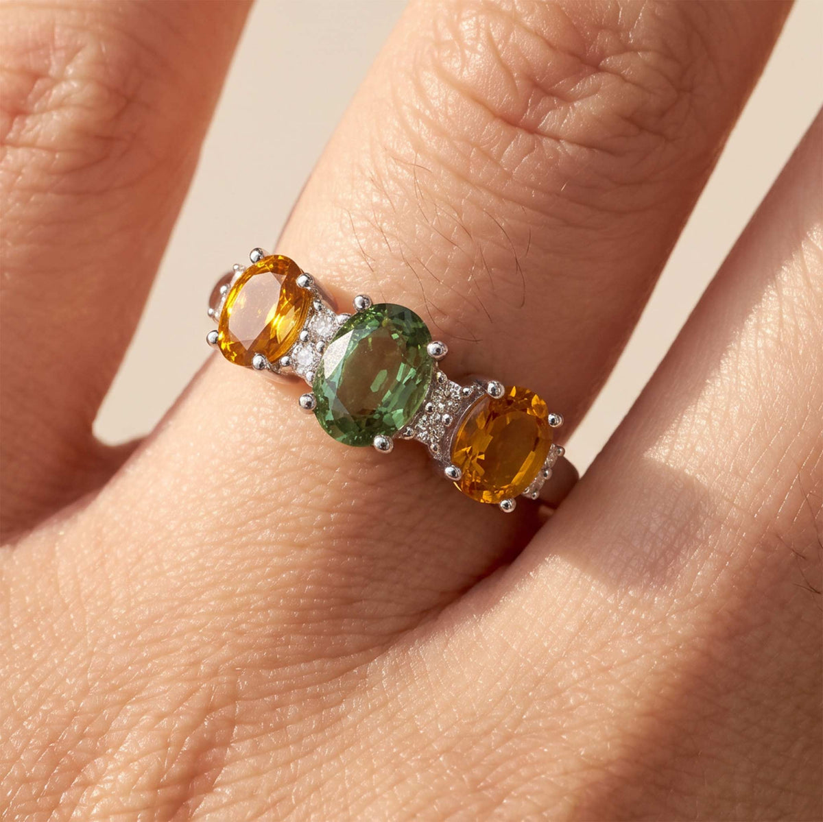 18K White Gold Multi-Colored Natural Fancy Sapphire & Diamond Ring