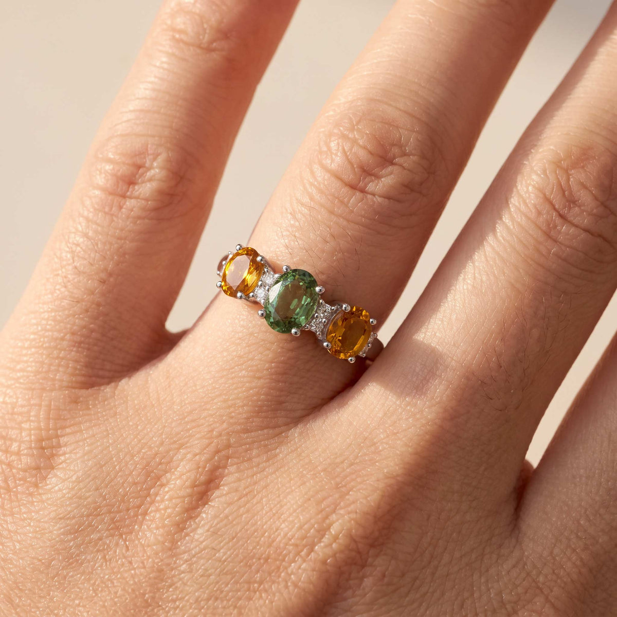 18K White Gold Multi-Colored Natural Fancy Sapphire & Diamond Ring