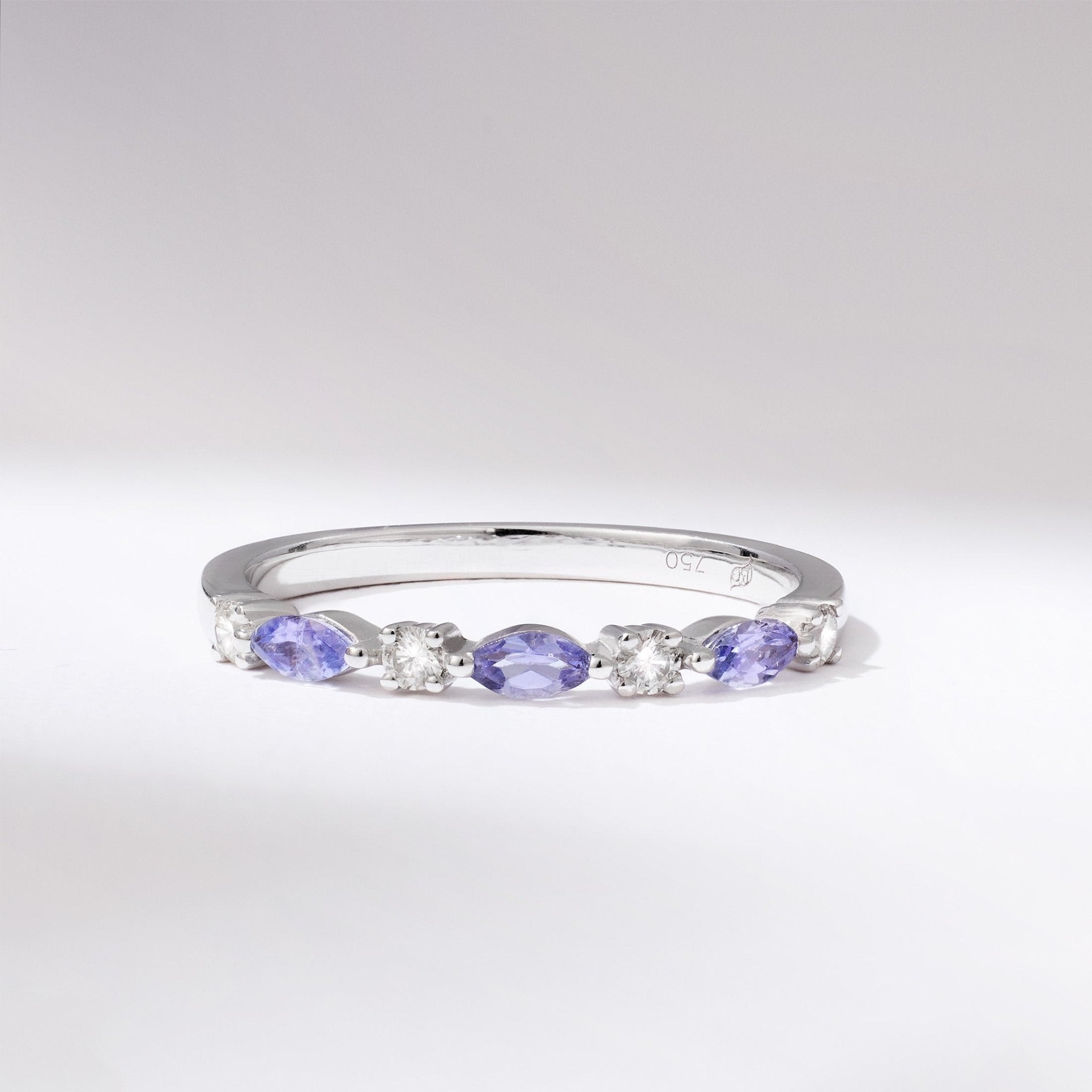 18K Gold Natural Diamond and Lavender Tanzanite Alternating Band - Jewelry And Store
