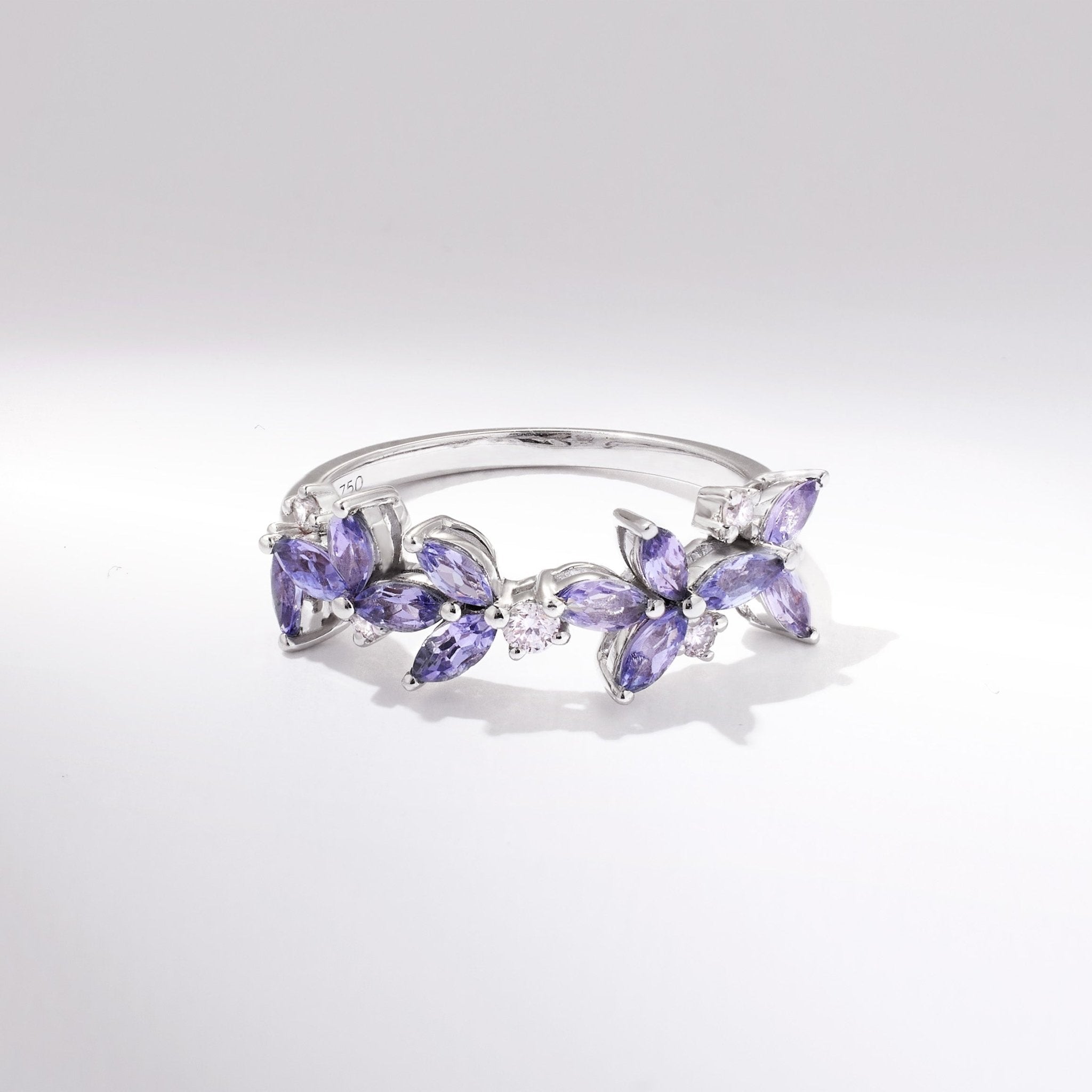 18K Gold Marquise Floral Ring with Natural Diamond and Lavender - Jewelry And Store