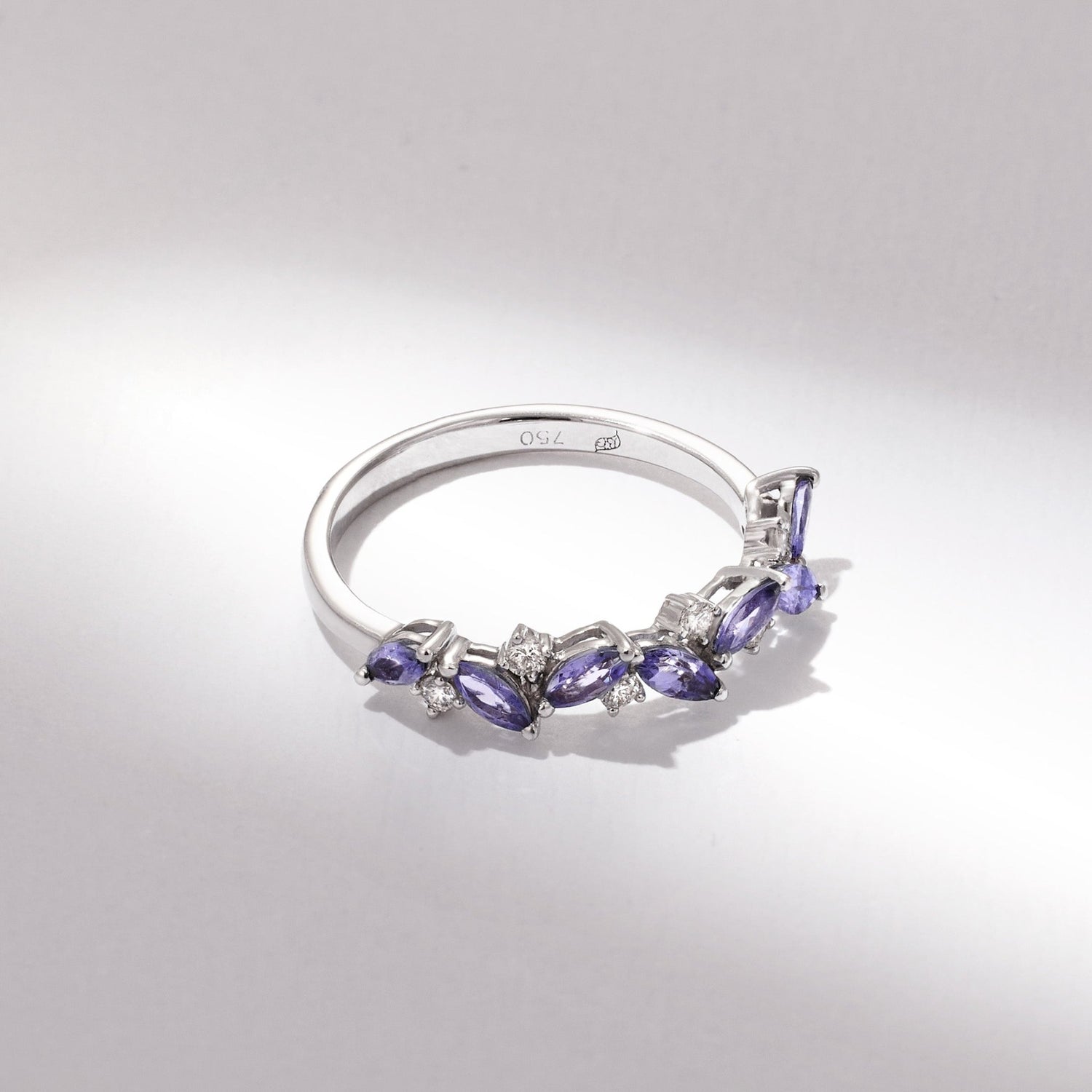 18K Gold Marquise Floral Ring with Natural Diamond and Lavender - Jewelry And Store