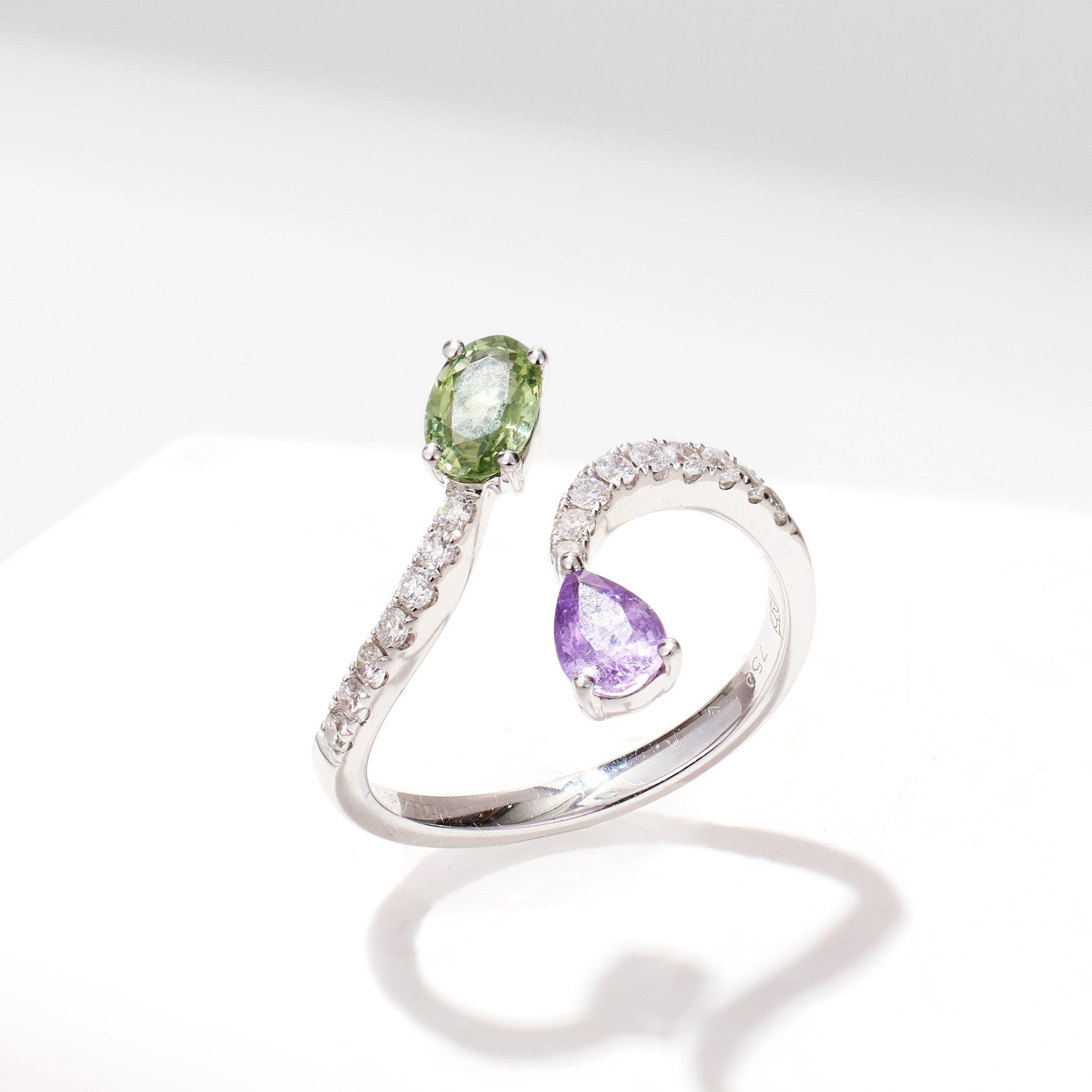 18K White Gold Pear - Shape Fancy Sapphire Open Ring - Jewelry And Store