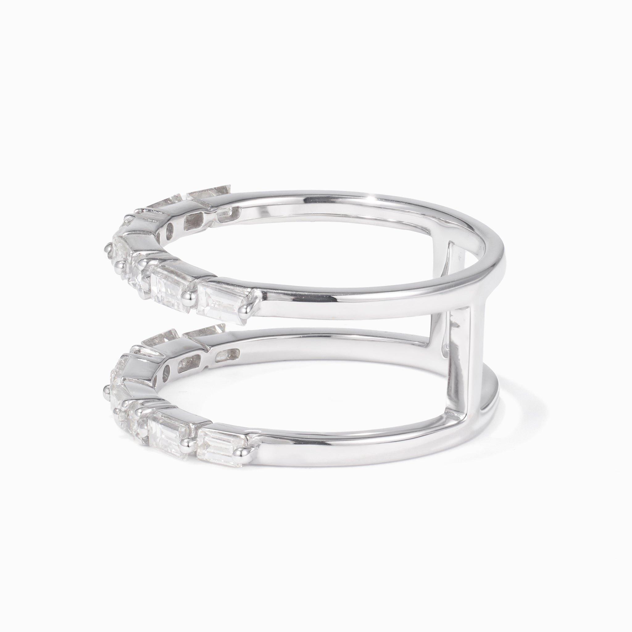 Double Row Natural Diamond Ring in 18K White Gold - JewelryAndStore