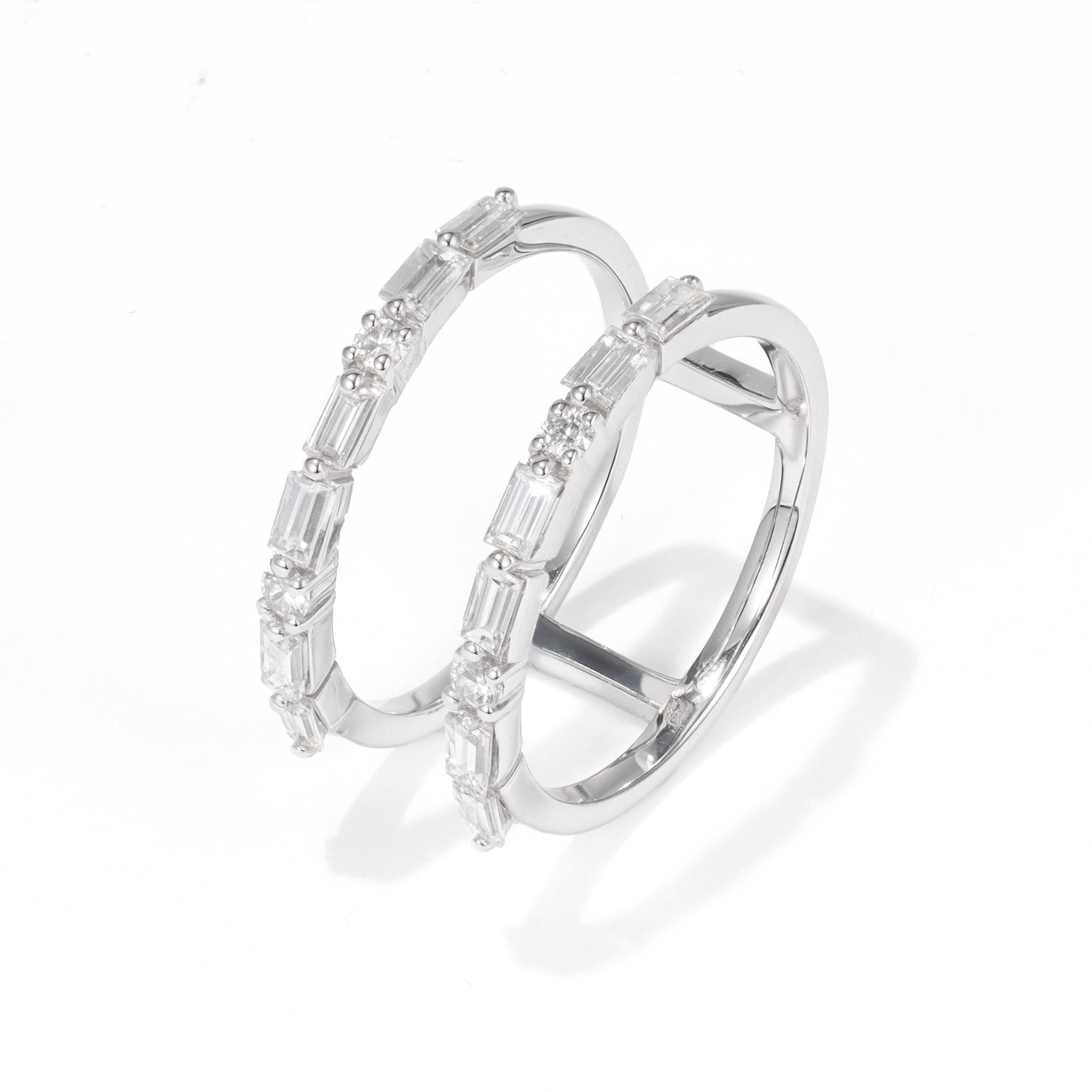 Double Row Natural Diamond Ring in 18K White Gold - JewelryAndStore