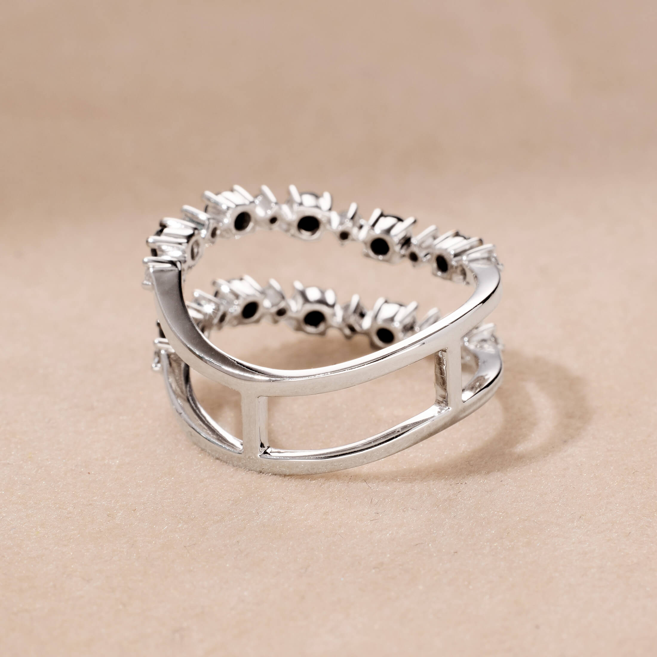 14K Gold Double - Rows Black Diamond Ring - Jewelry And Store
