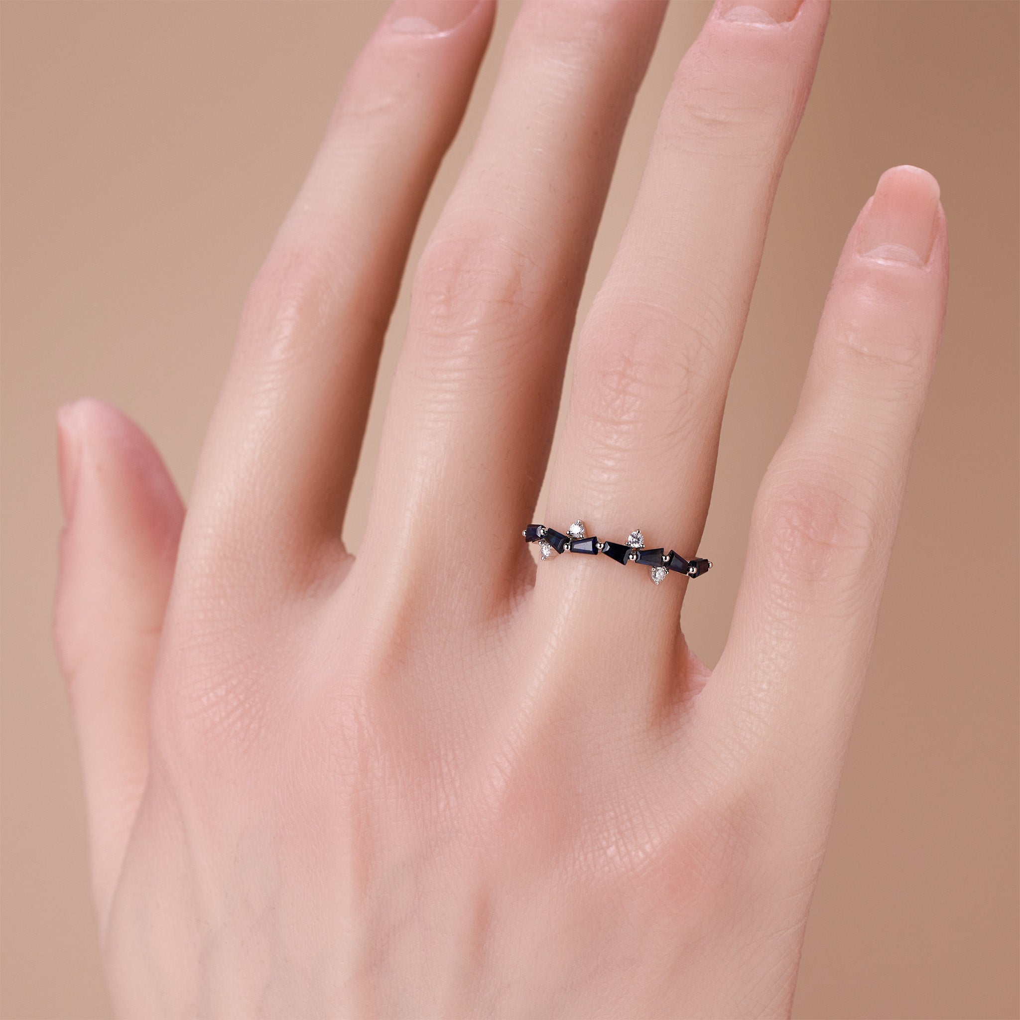 18K Gold Natural Sapphire and Diamond Stackable Ring - JewelryAndStore