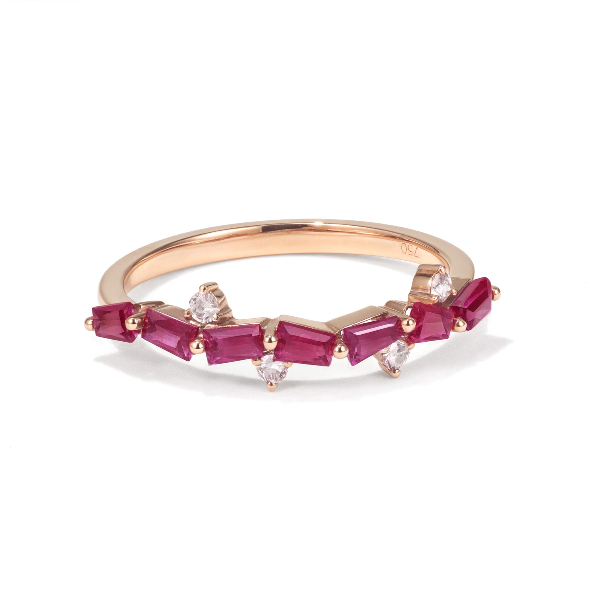 18K Rose Gold Natural Diamond and Ruby Stackable Ring - JewelryAndStore