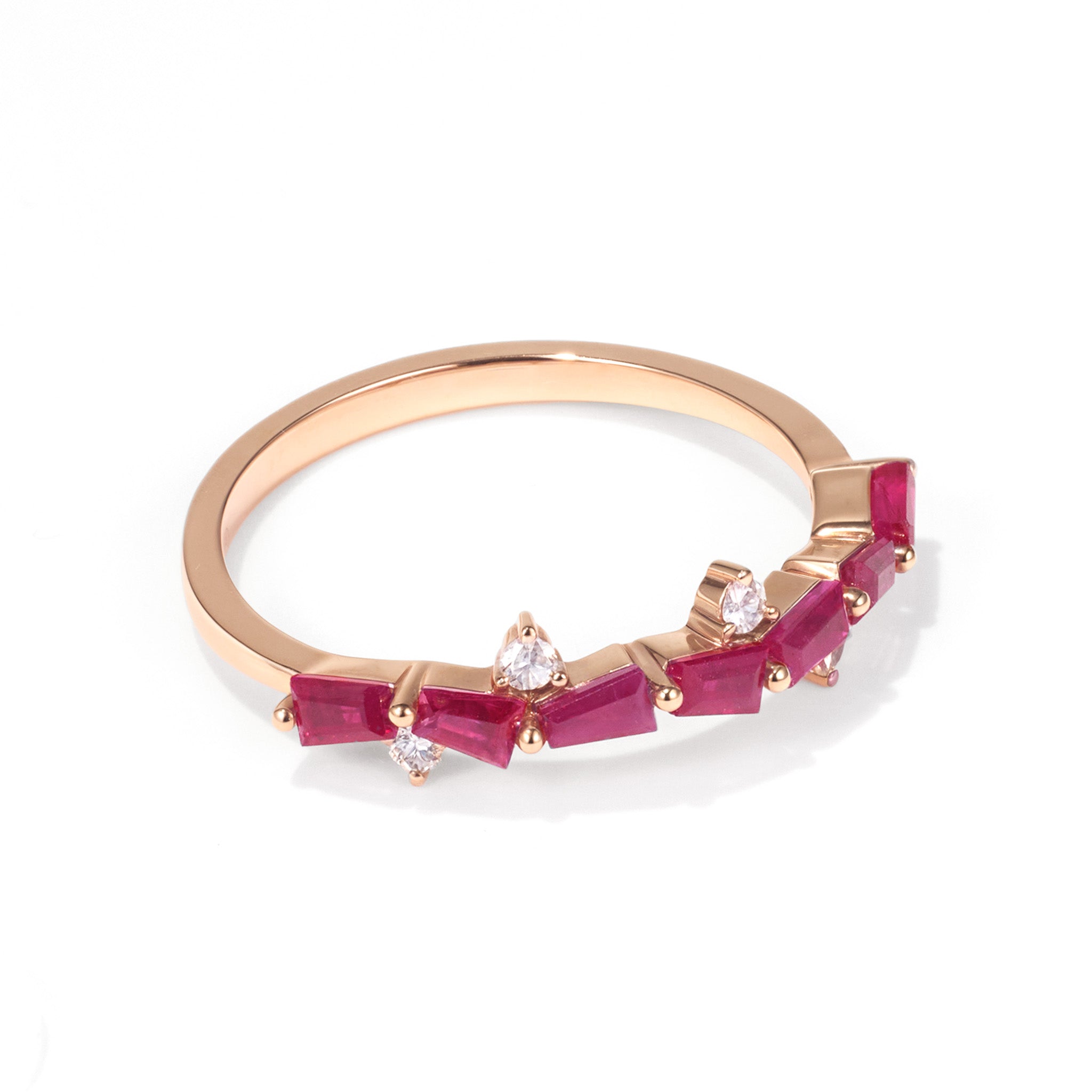 18K Rose Gold Natural Diamond and Ruby Stackable Ring - JewelryAndStore