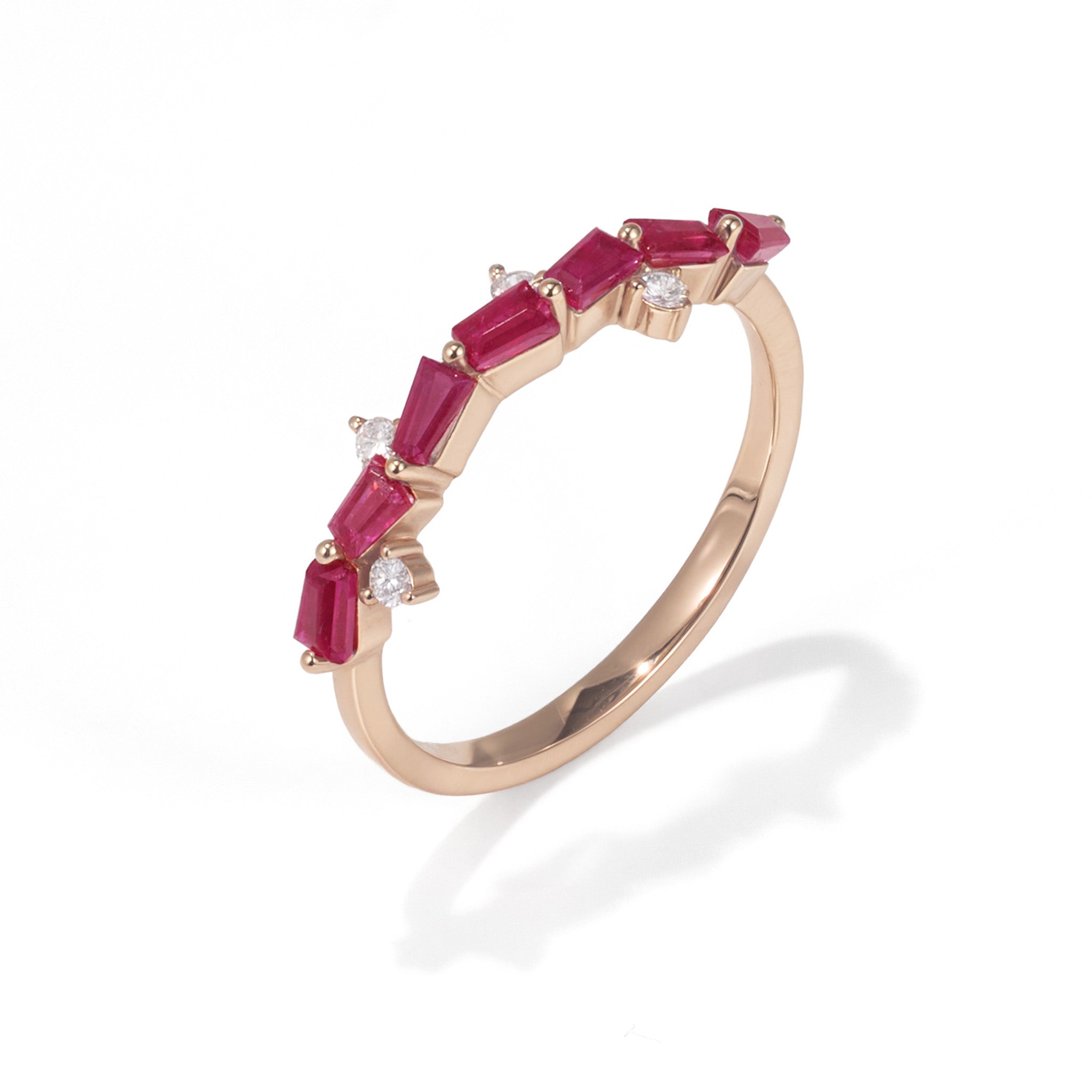 18K Rose Gold Natural Diamond and Ruby Stackable Ring - JewelryAndStore