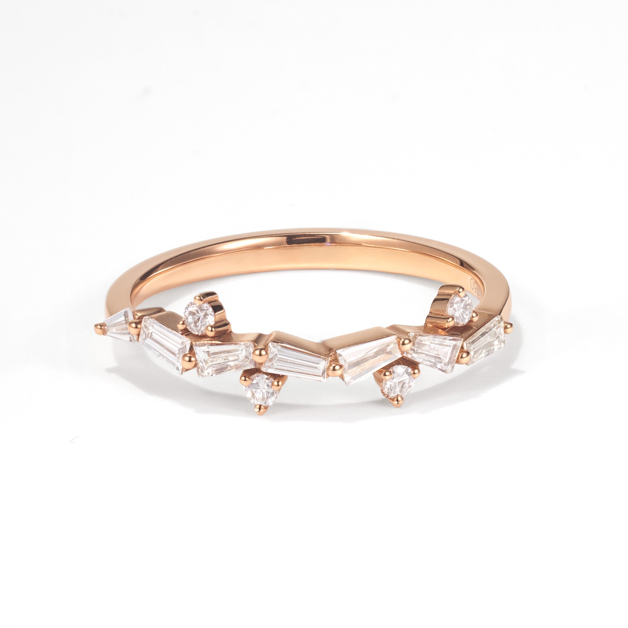 18K Rose Gold Natural Baguette Diamond Stackable Ring - JewelryAndStore