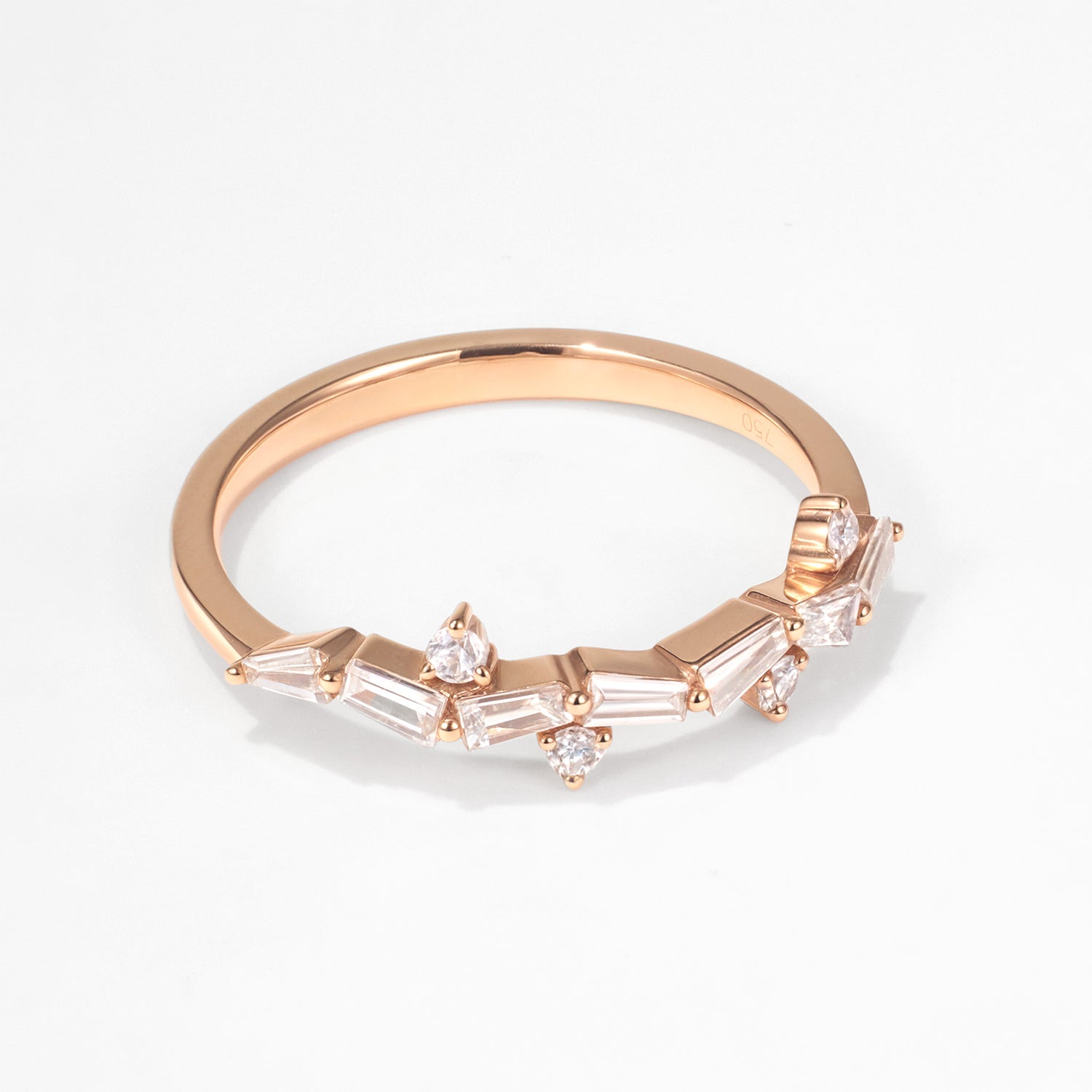 18K Rose Gold Natural Baguette Diamond Stackable Ring - JewelryAndStore