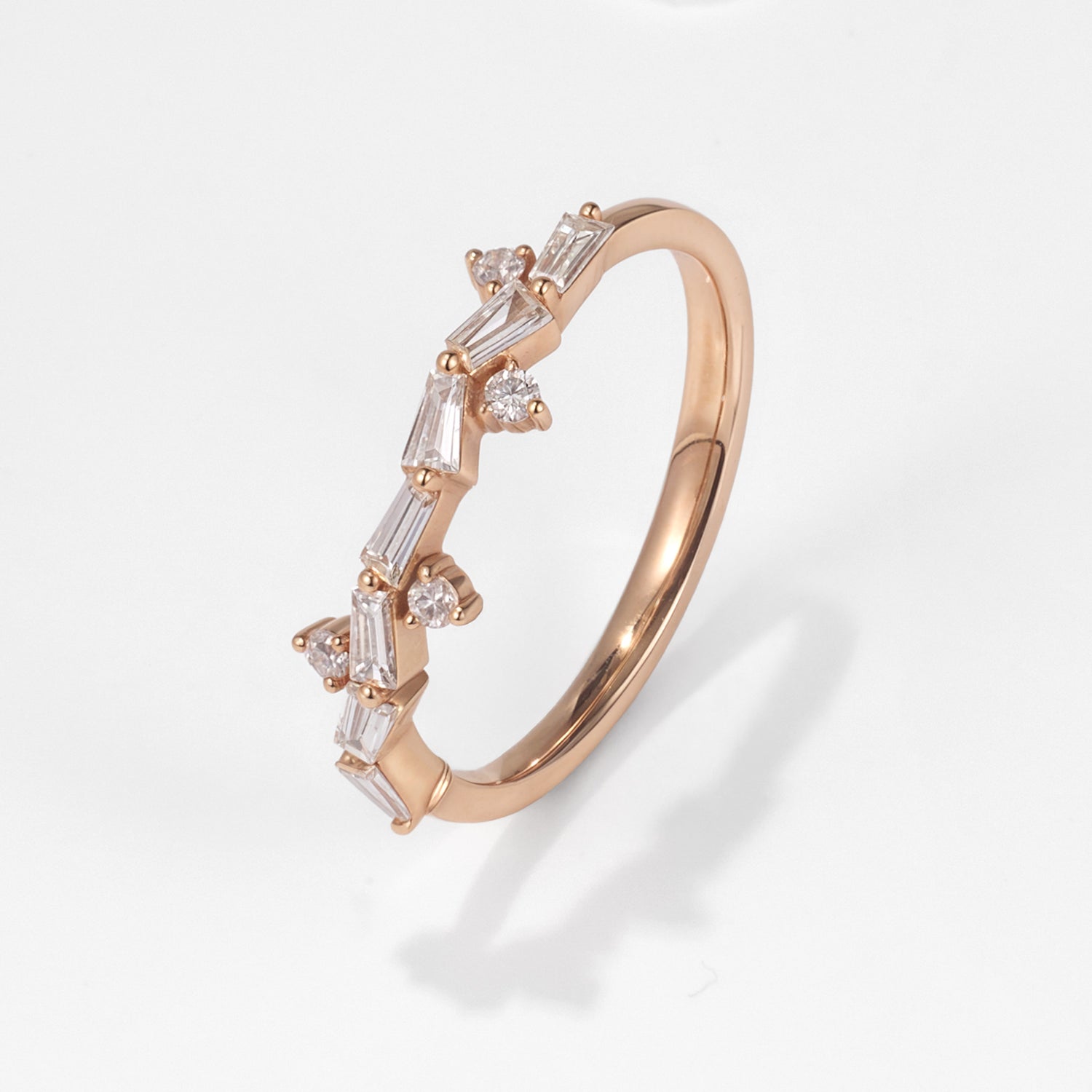 18K Rose Gold Natural Baguette Diamond Stackable Ring - JewelryAndStore