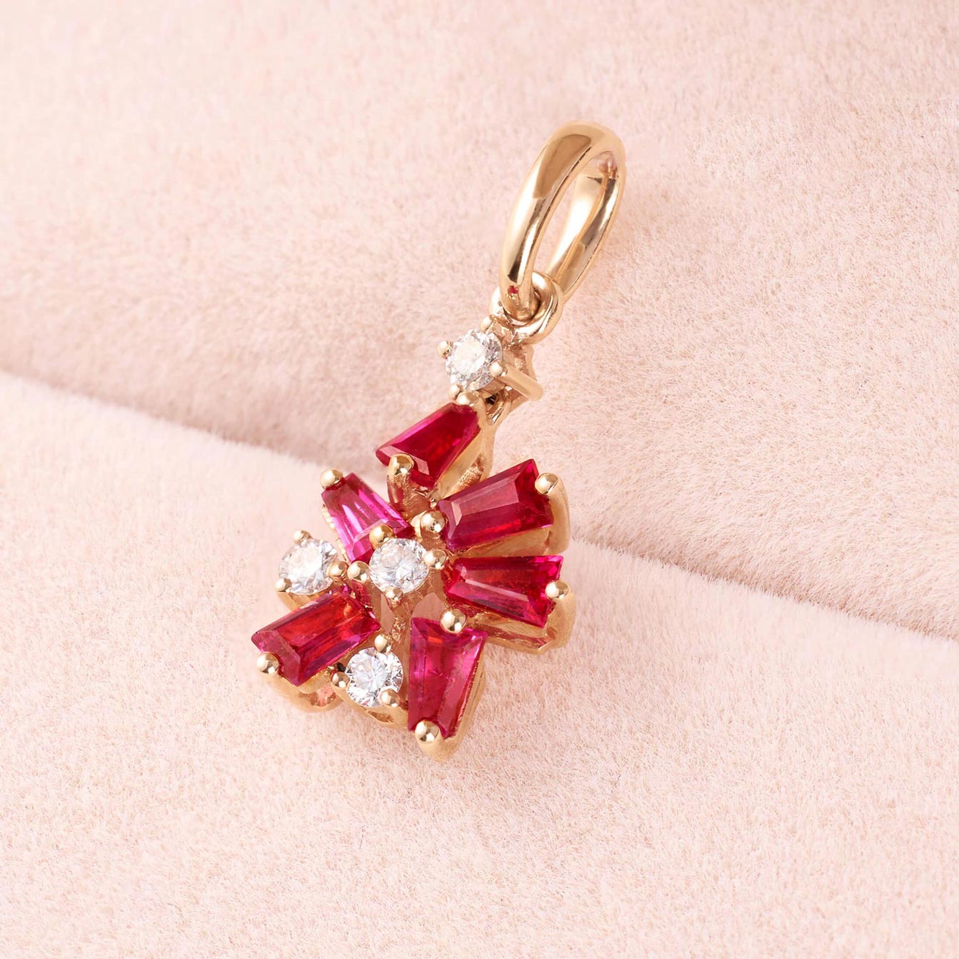 18K Gold Snowflakes Pendant with Diamonds & Rubies
