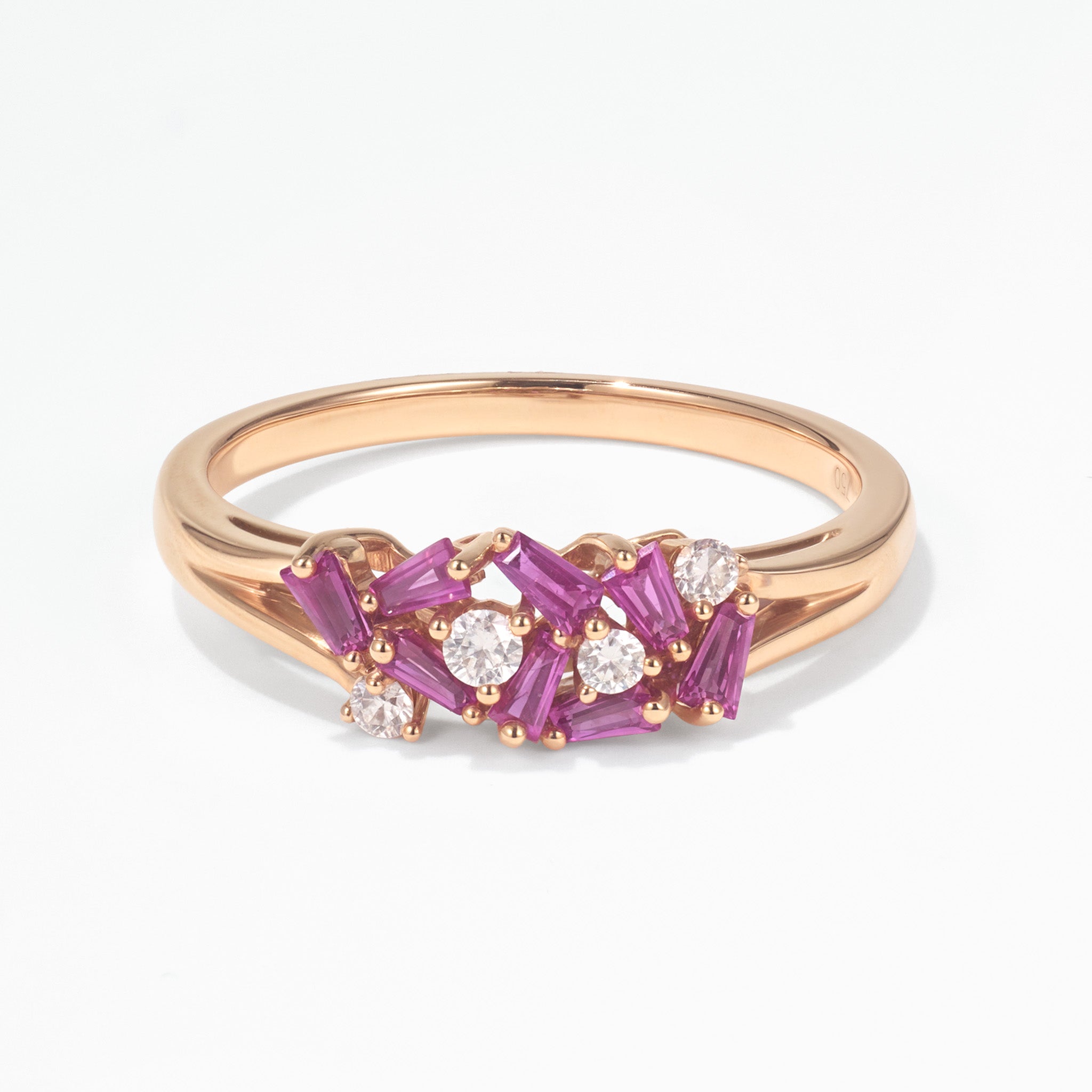 Natural Ruby and Diamond Cluster Ring in 18K Rose Gold - JewelryAndStore