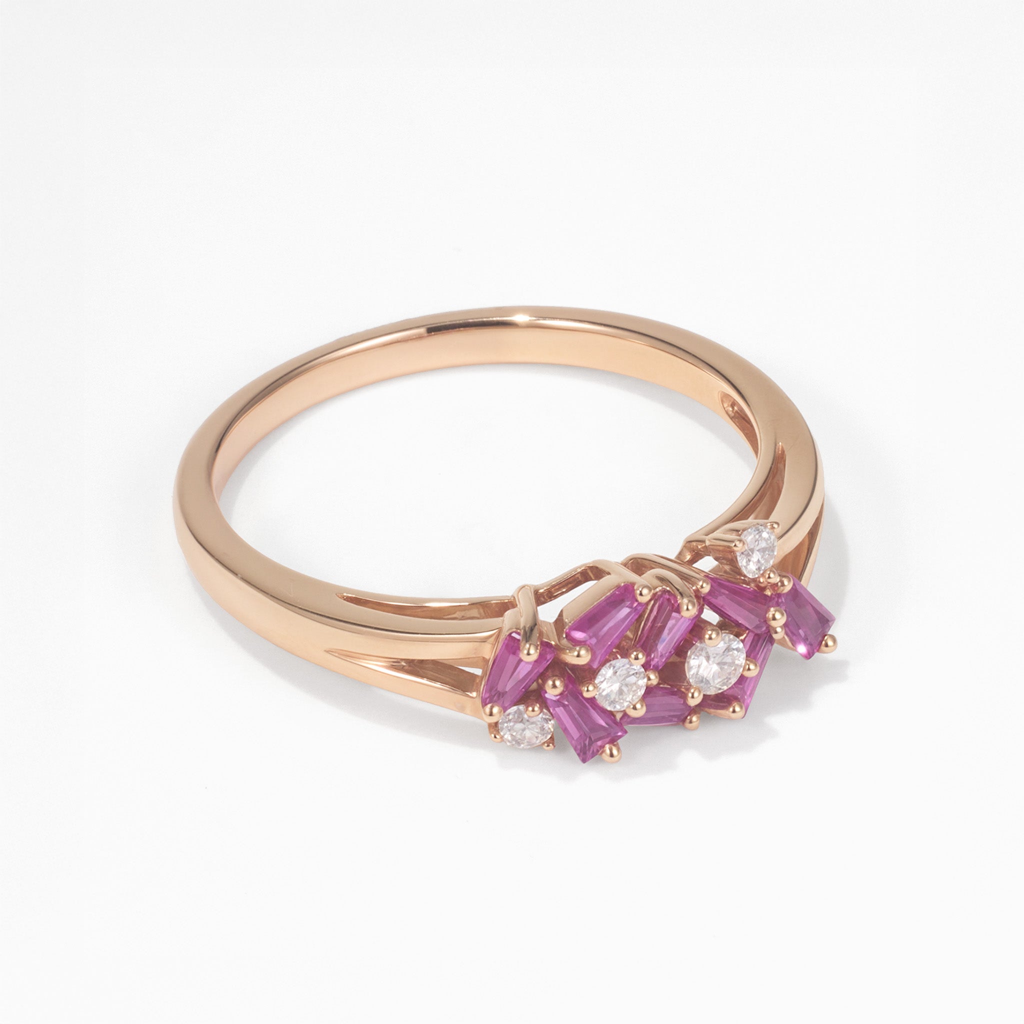 Natural Ruby and Diamond Cluster Ring in 18K Rose Gold - JewelryAndStore