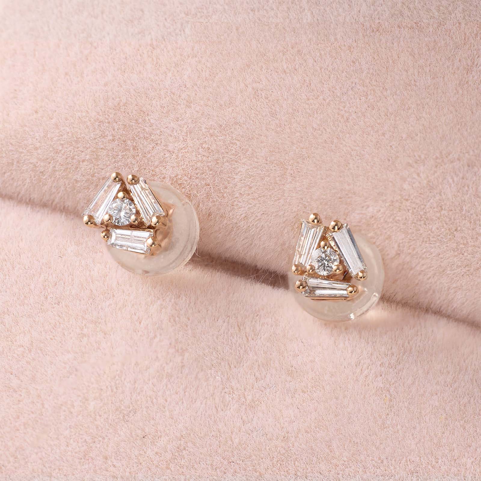 18K Gold Cluster Earring Studs with Natural Diamonds