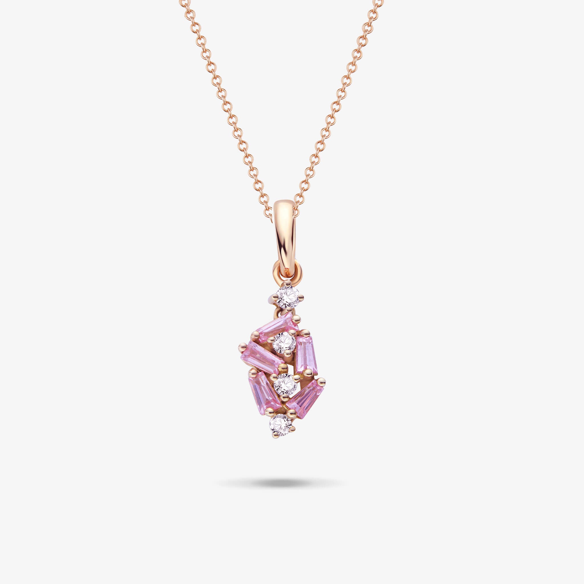 18K Gold Cluster Pendant with Diamonds & Pink Sapphires
