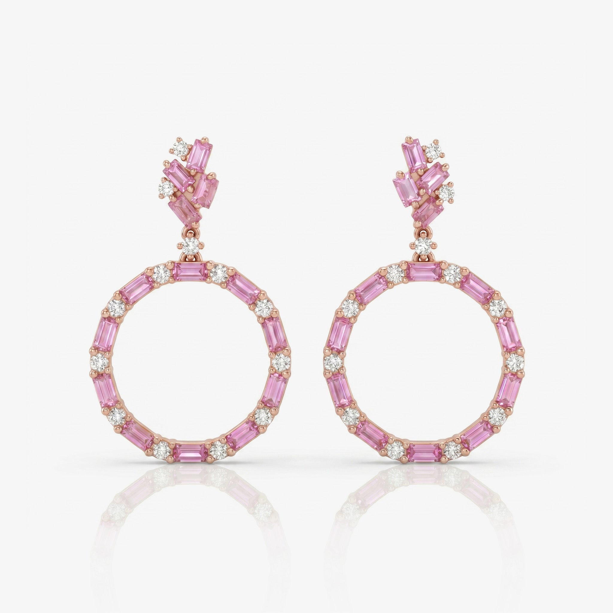 Natural Pink Sapphire and Diamond Stud Drop Earrings in 18K Rose Gold - JewelryAndStore
